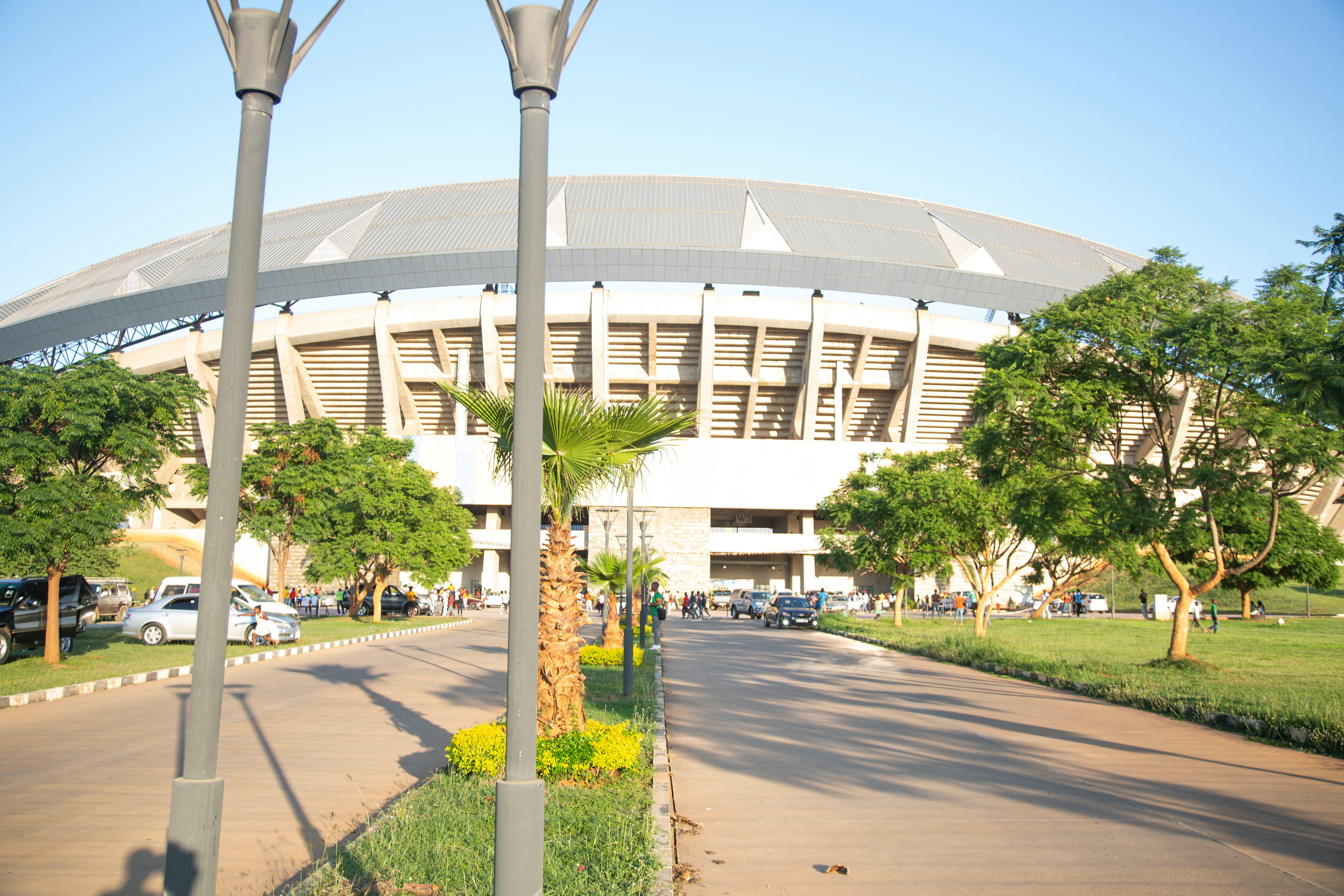a view of a stadium from across the street