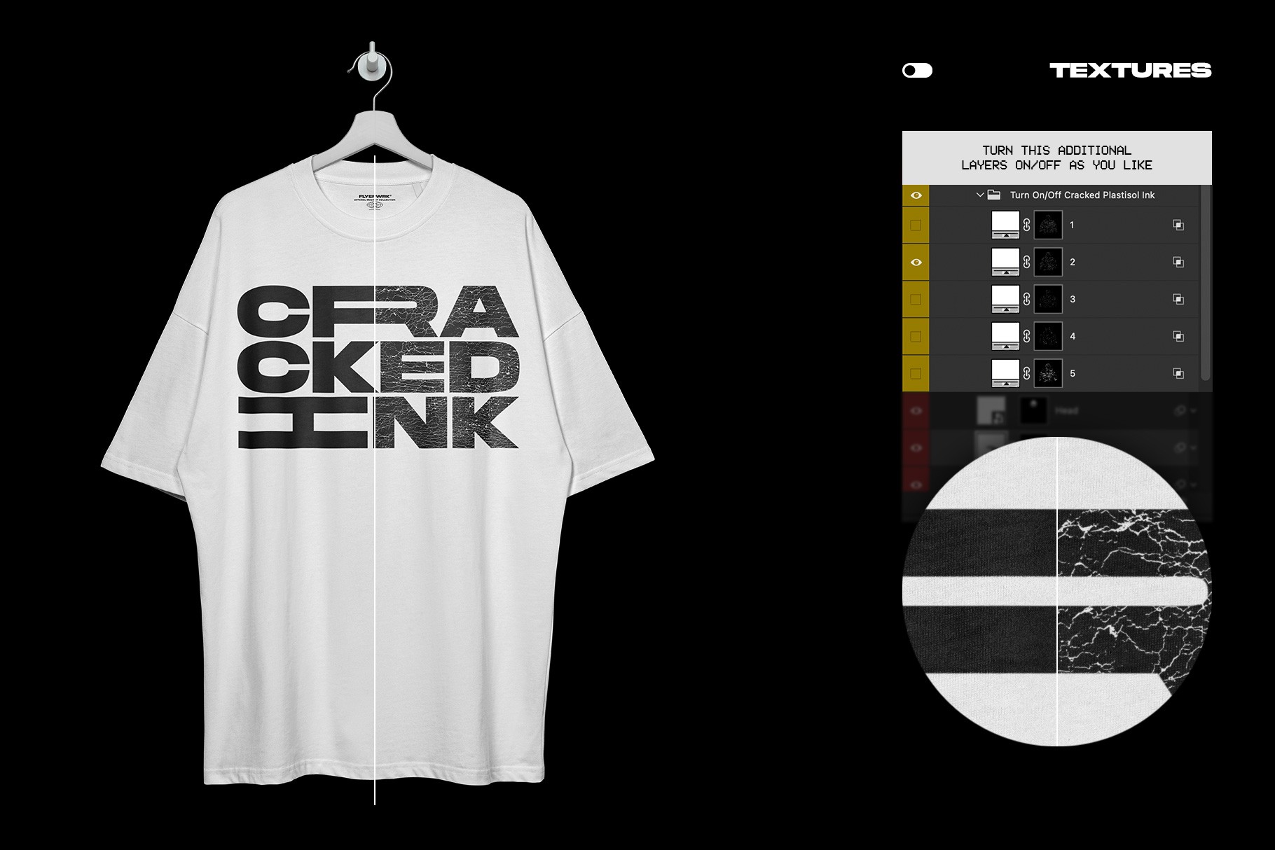 Rue Porter T-Shirt hanging mockup cracked plastisol ink texture effect