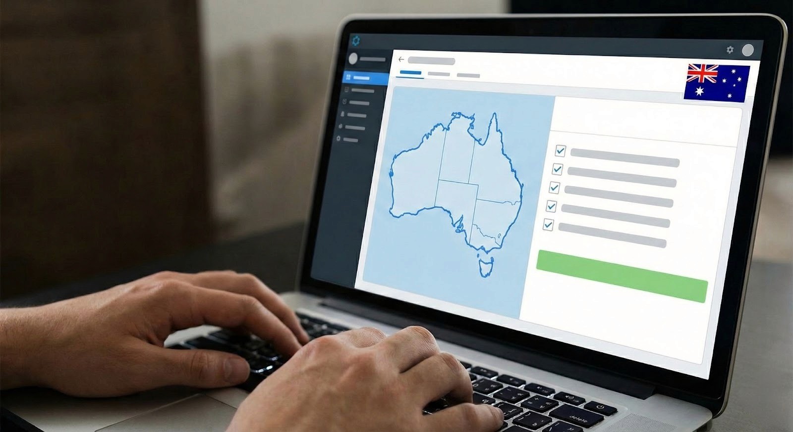 Administrator managing safety checklists on a unified facility management platform to maintain high-quality environments across Australian aged care facilities.