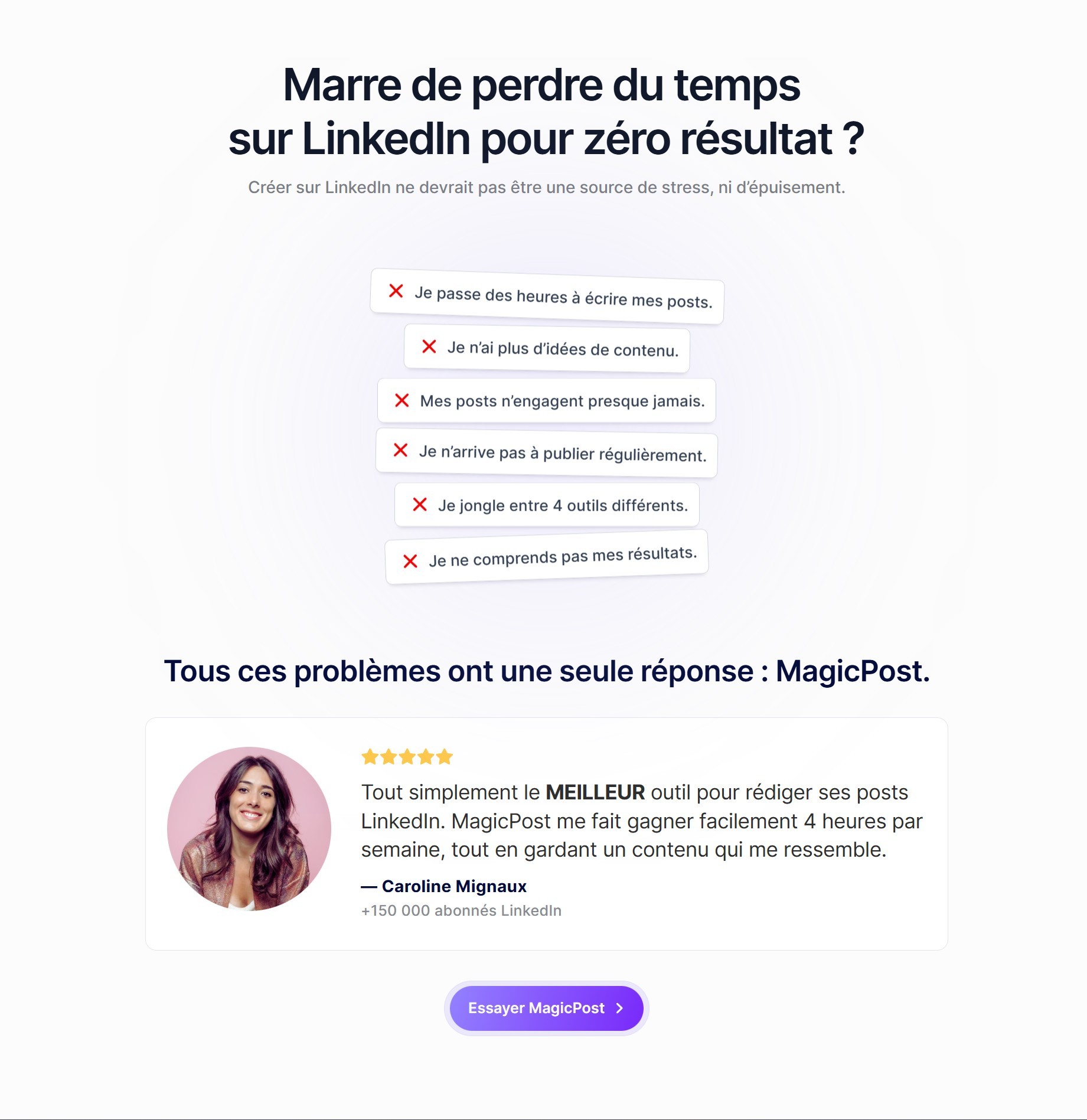 section problème landing page magicpost