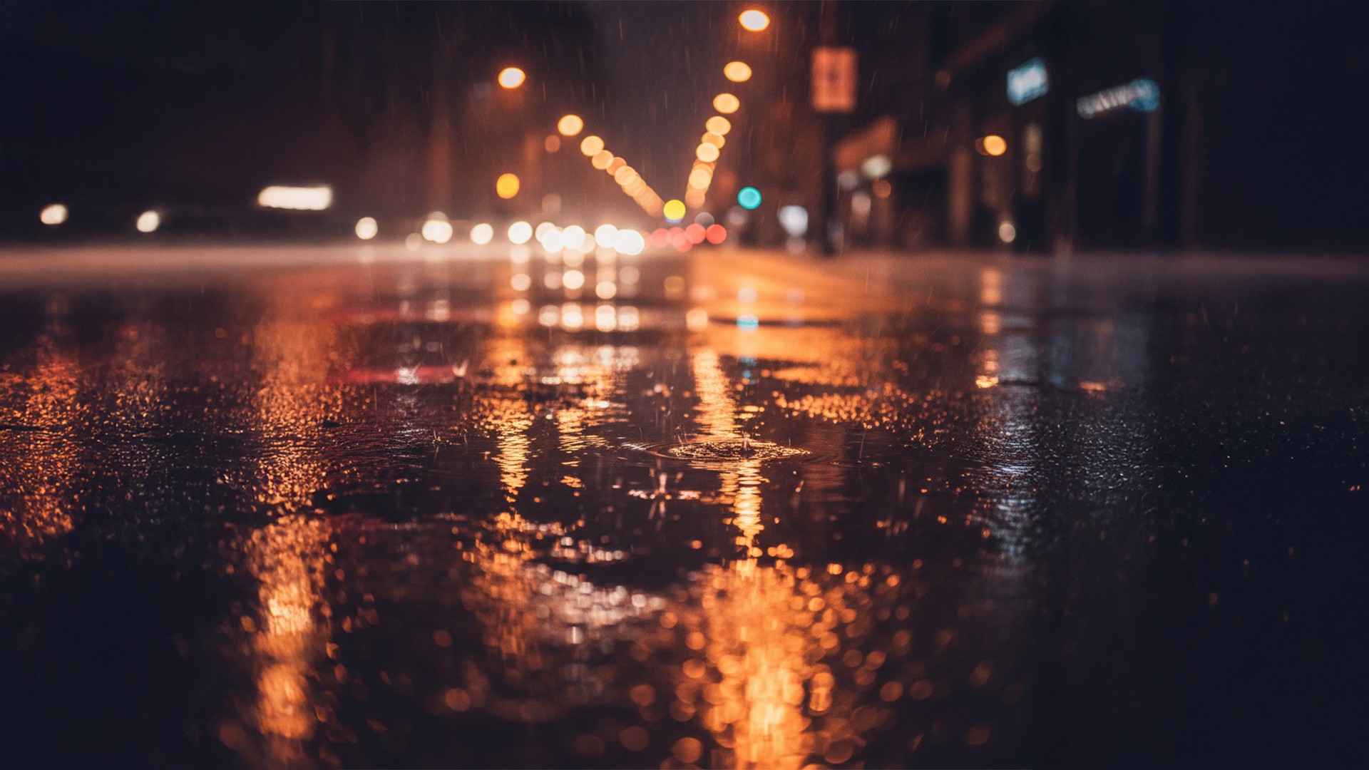 rain on a city street