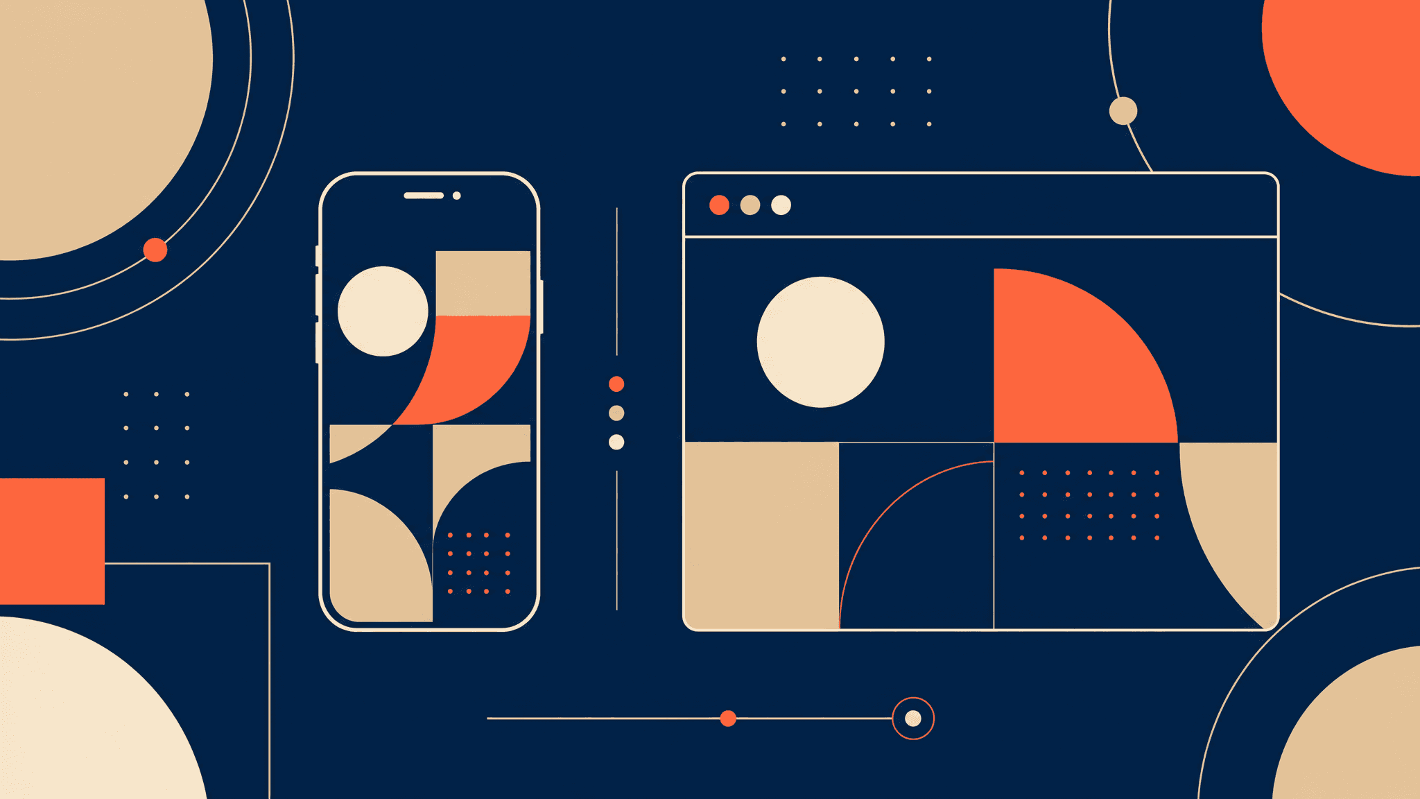 Side-by-side comparison of a native mobile app on a smartphone and a web app in a browser window
