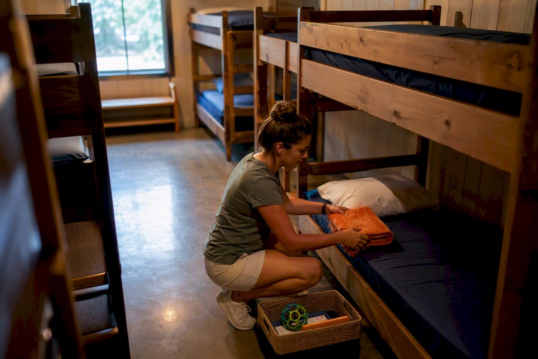 Counselor preparing overnight respite cabin