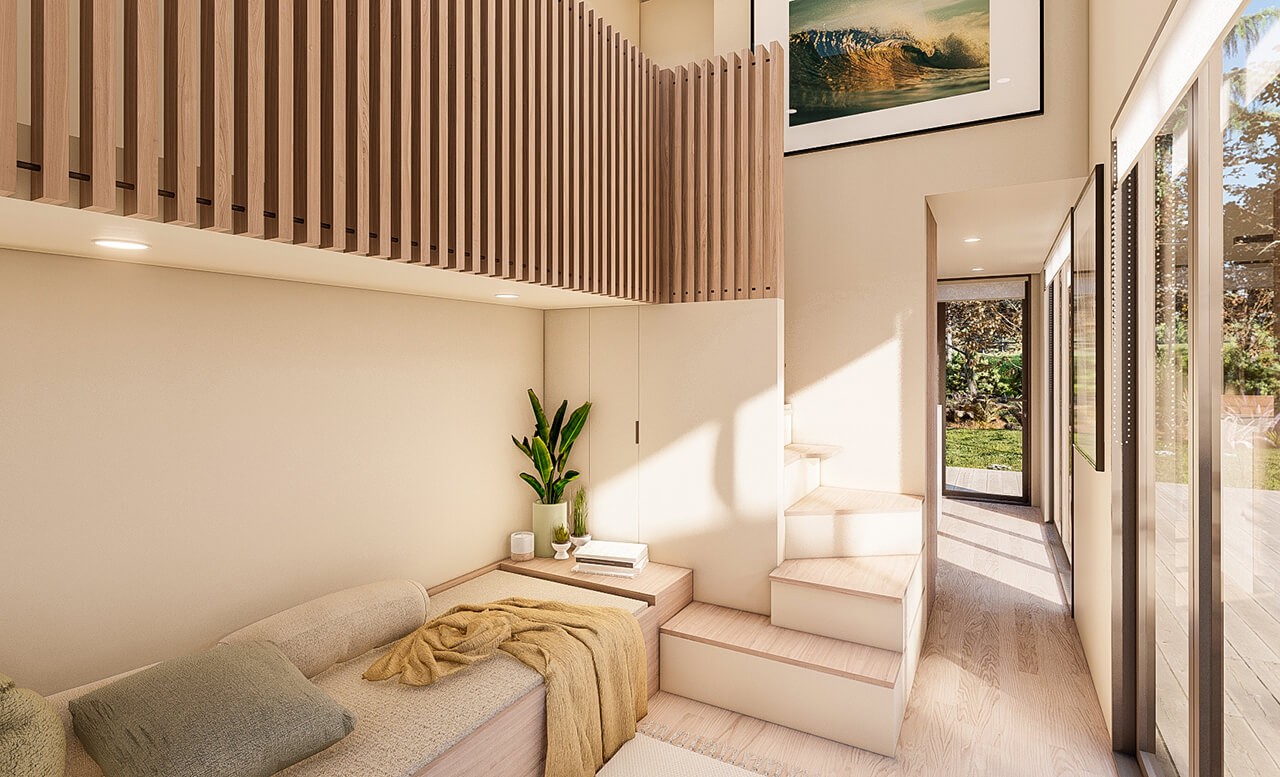 Petite Maison 8.5m/28ft open tiny house living room