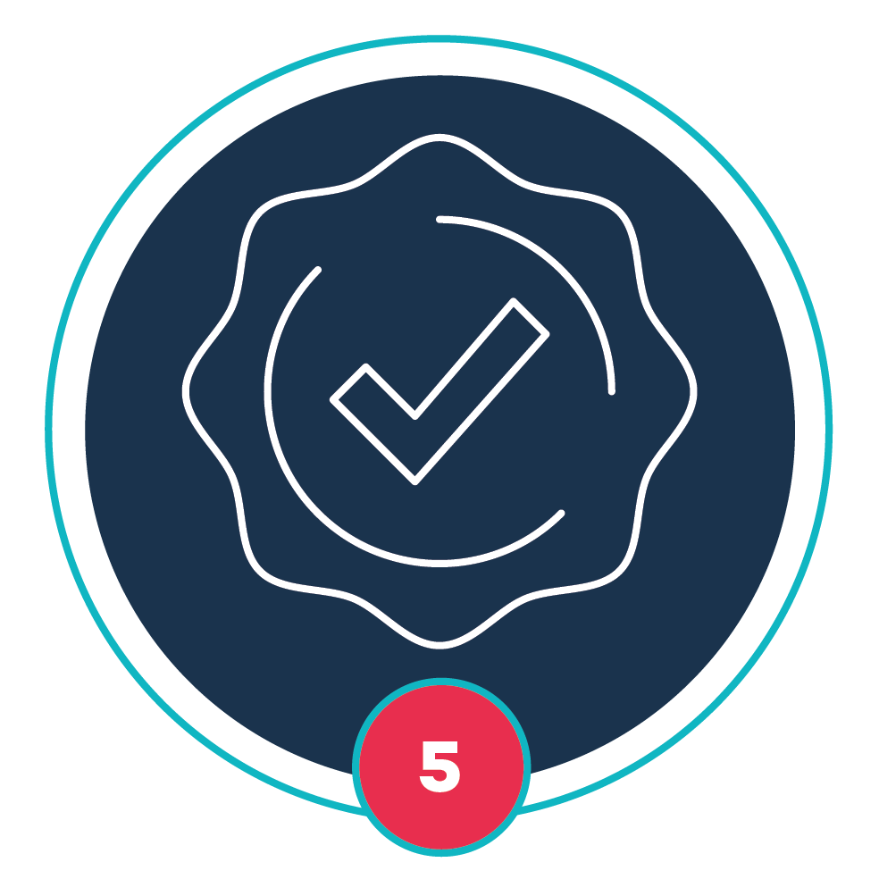 Step 5: Blue circle and illustration of a checkmark representing approval