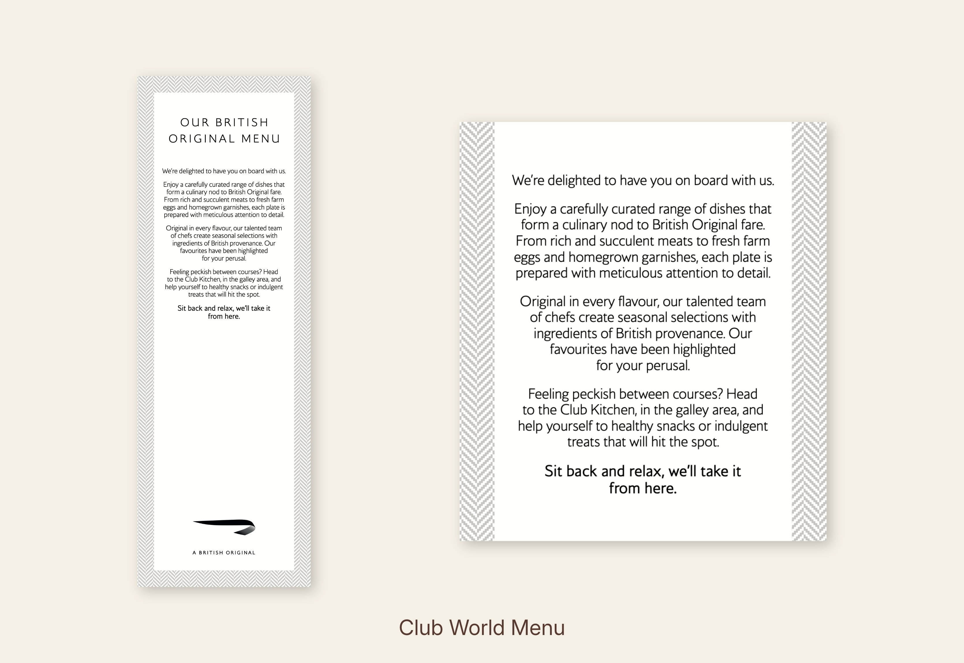 British Airways World Traveller Plus in-flight menu copy