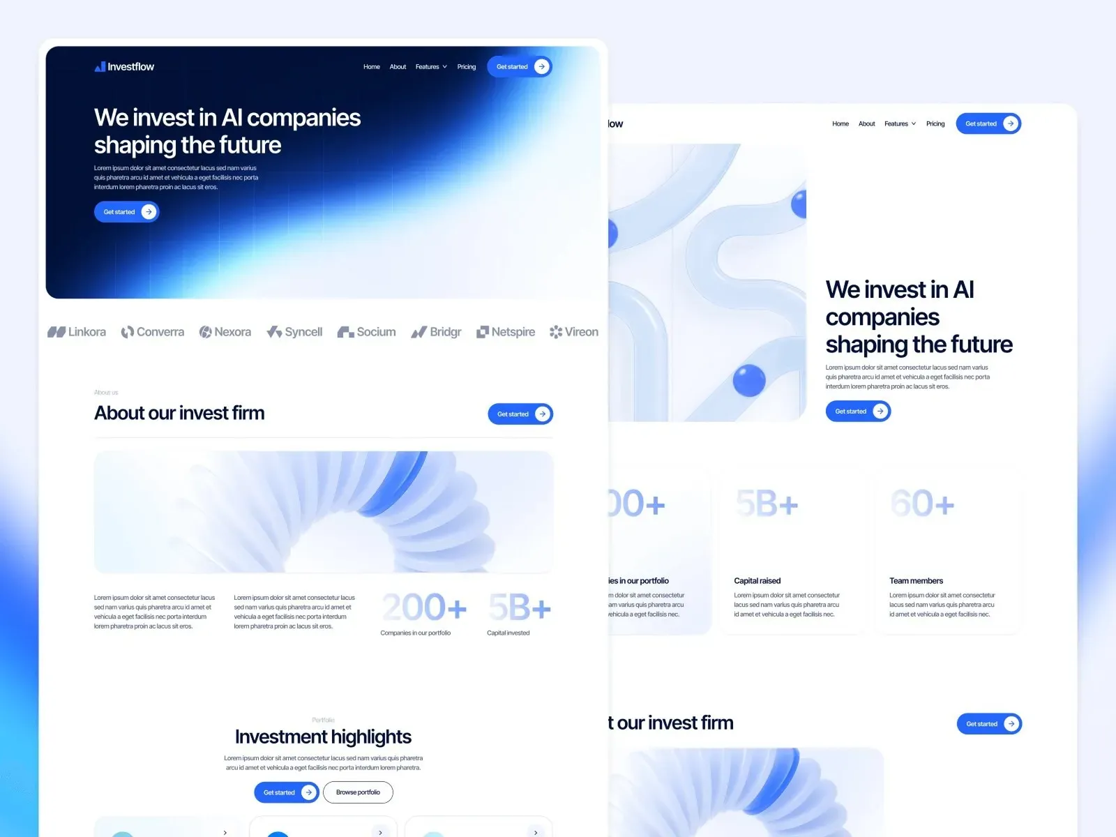 Website showcasing AI investment firm with modern blue and white design.