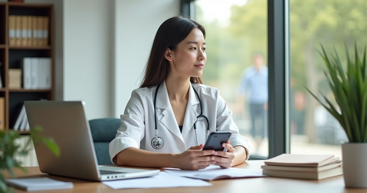 Nutricionista usando ferramentas digitais no consultório 