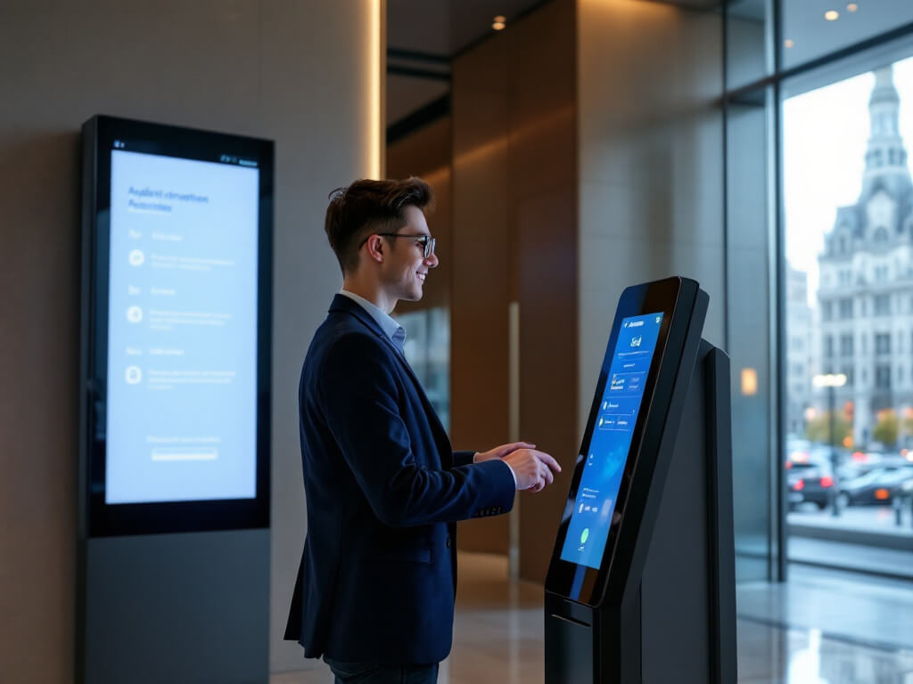 Interactive banking kiosk with digital signage