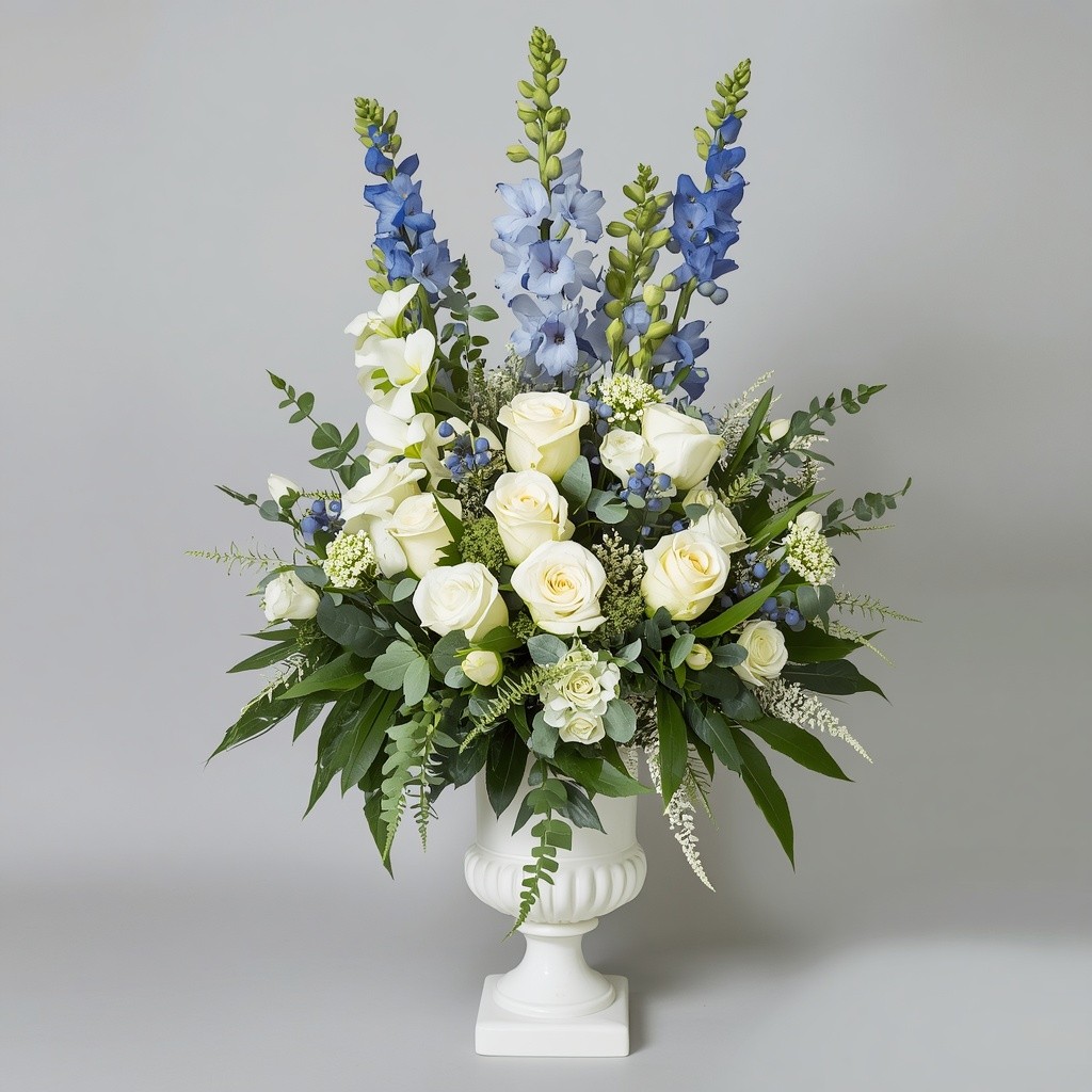 Blue Ridge Remembrance – funeral sympathy floral arrangement, hand-delivered by local DMV florist | Our Legacy Thread™