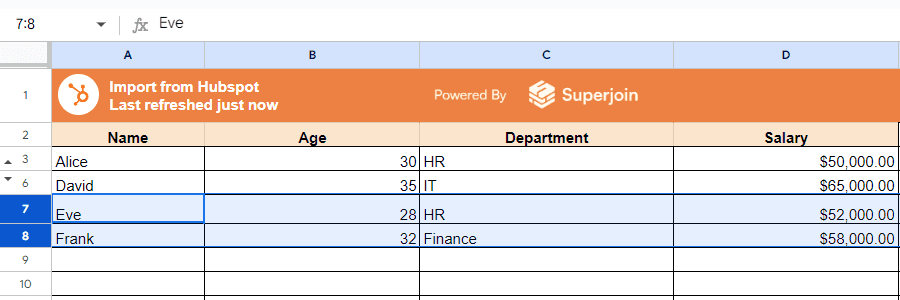 Select the rows you want to hide.