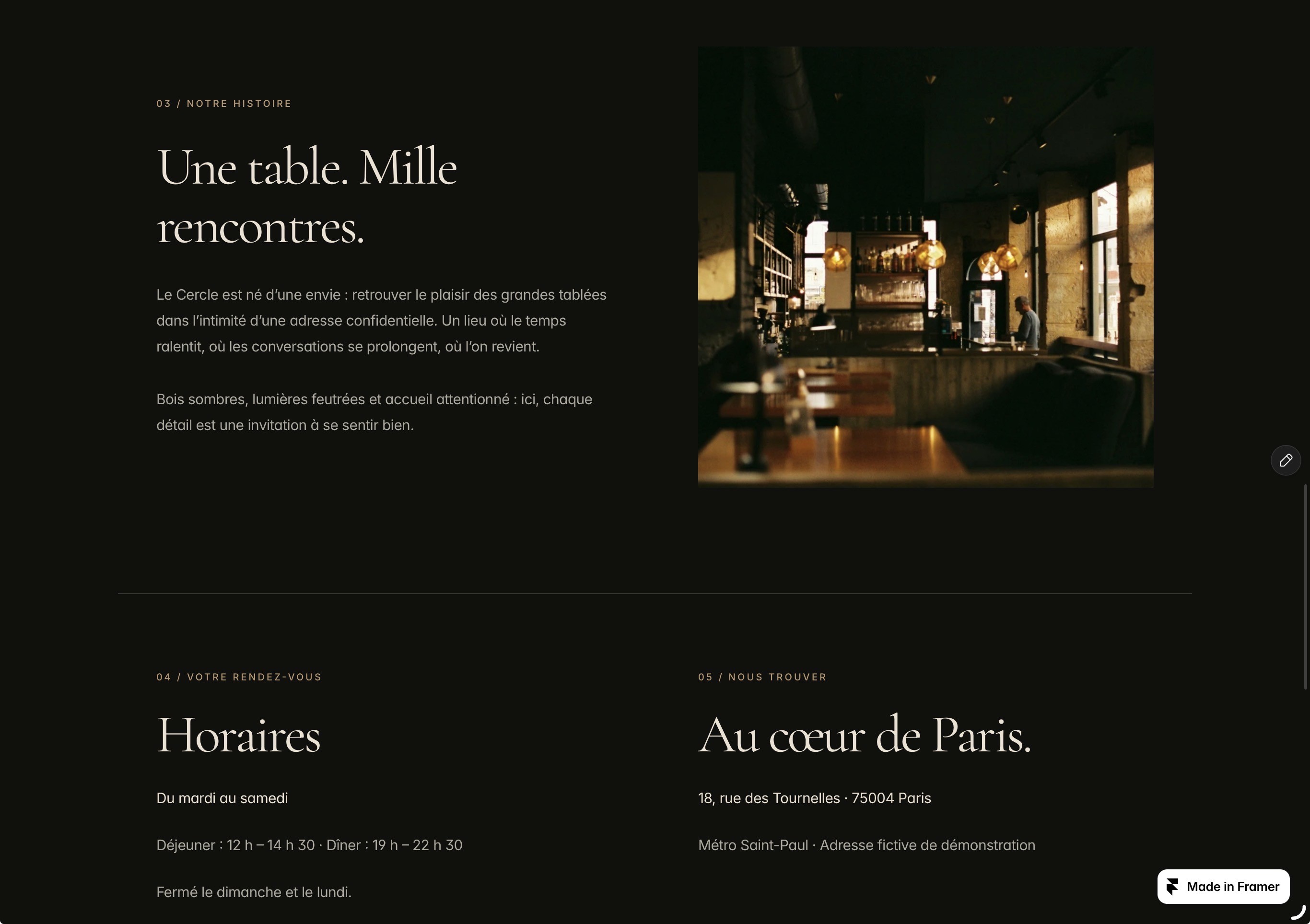 Capture du site de démonstration Le Cercle