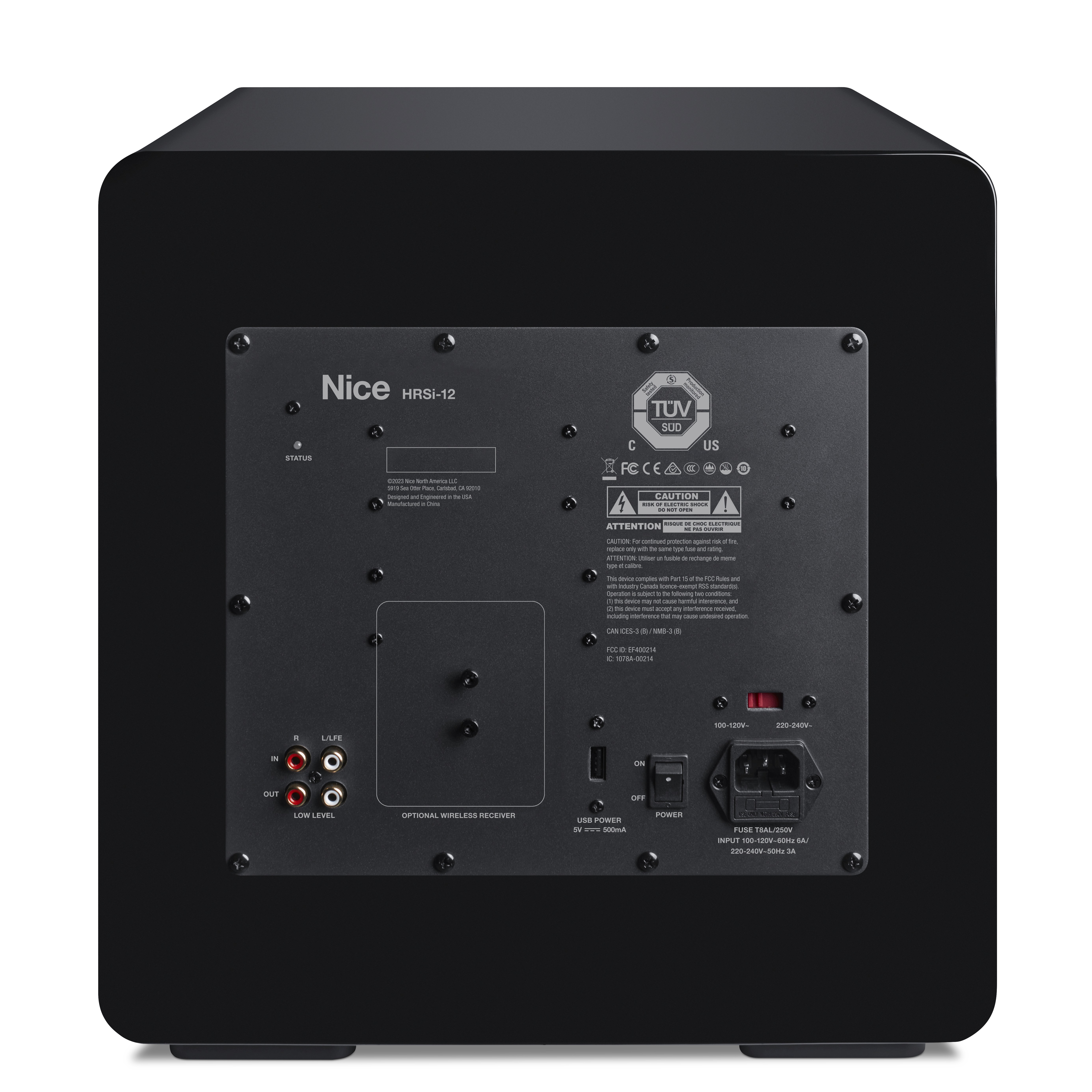 Nice HRSi-12 subwoofer rear panel with ports and power switch.