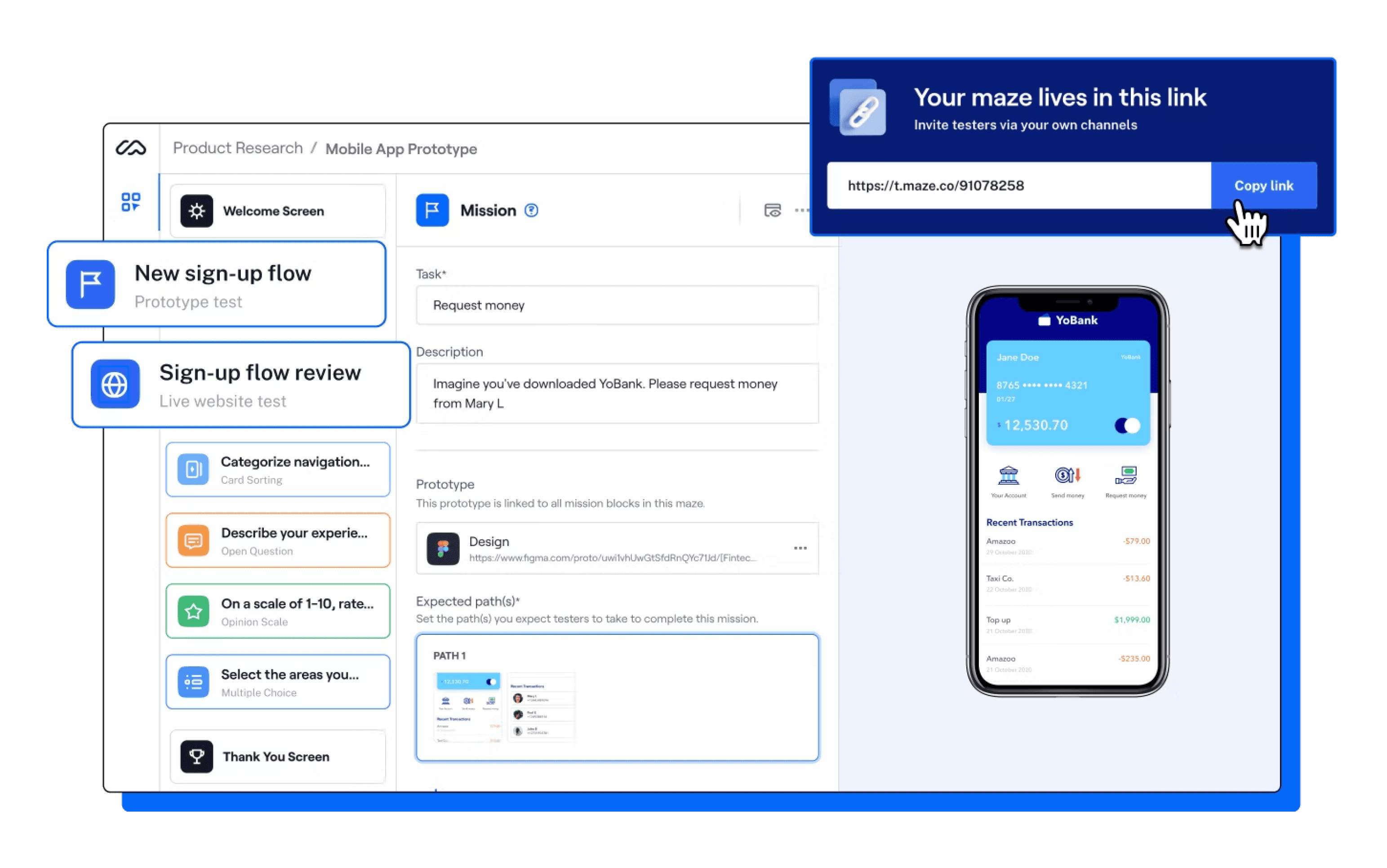 Maze: tools for wireframe and prototype testing