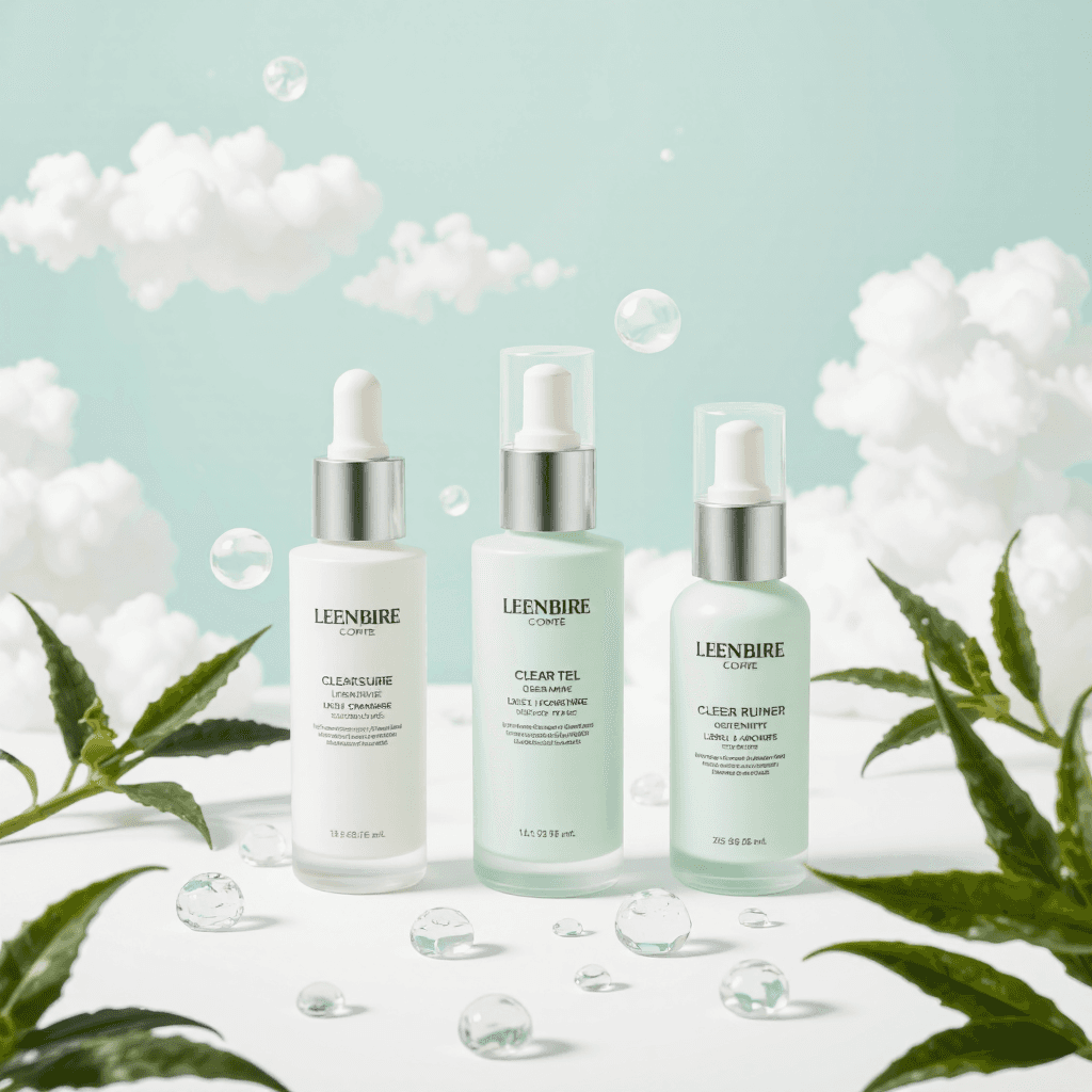 product photography of three bottles of skincare products