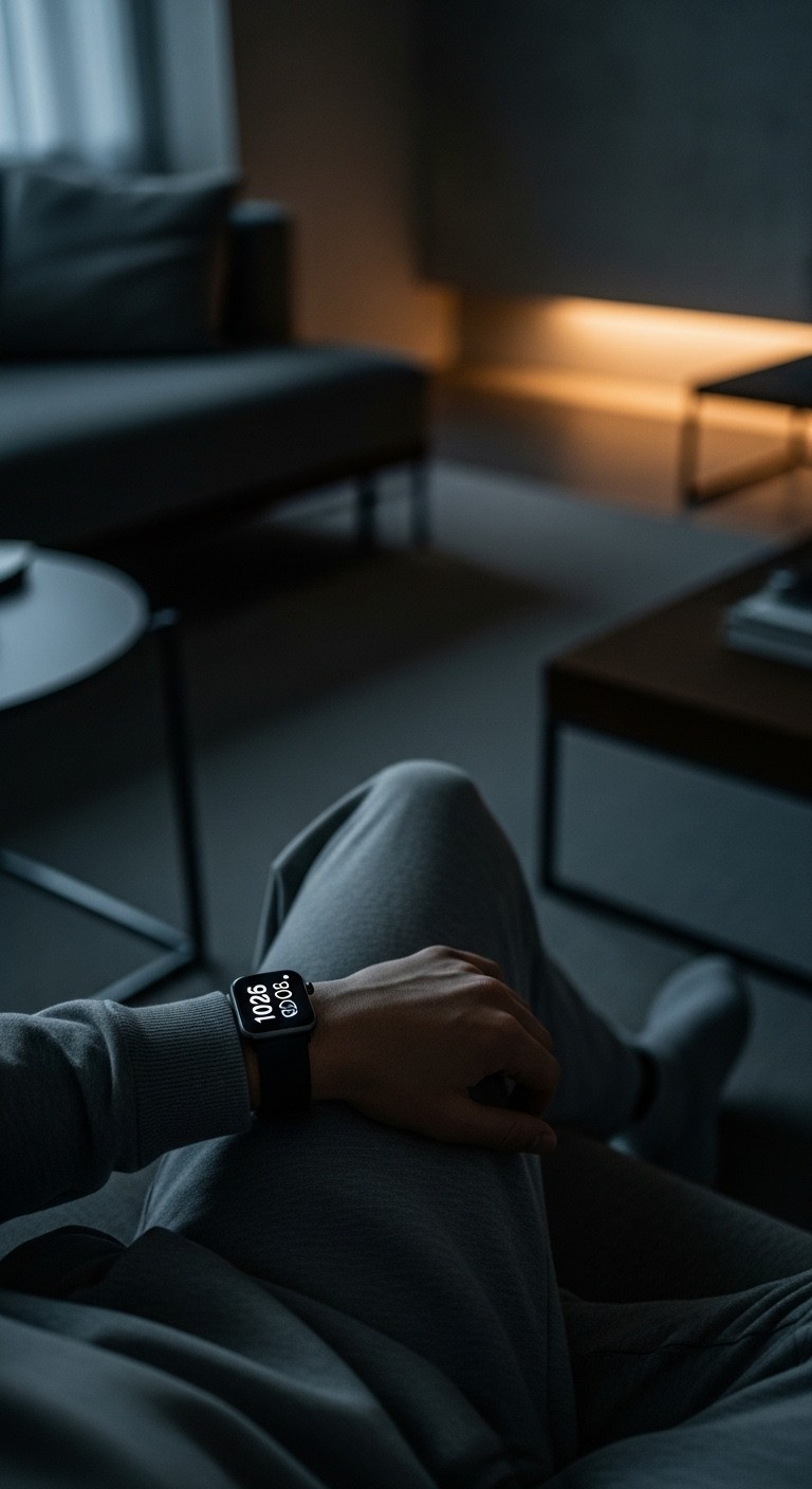 Person sitted in a cozy dark room