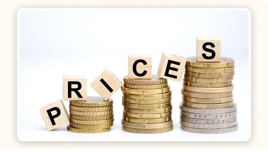 Stacks of coins and “price” word