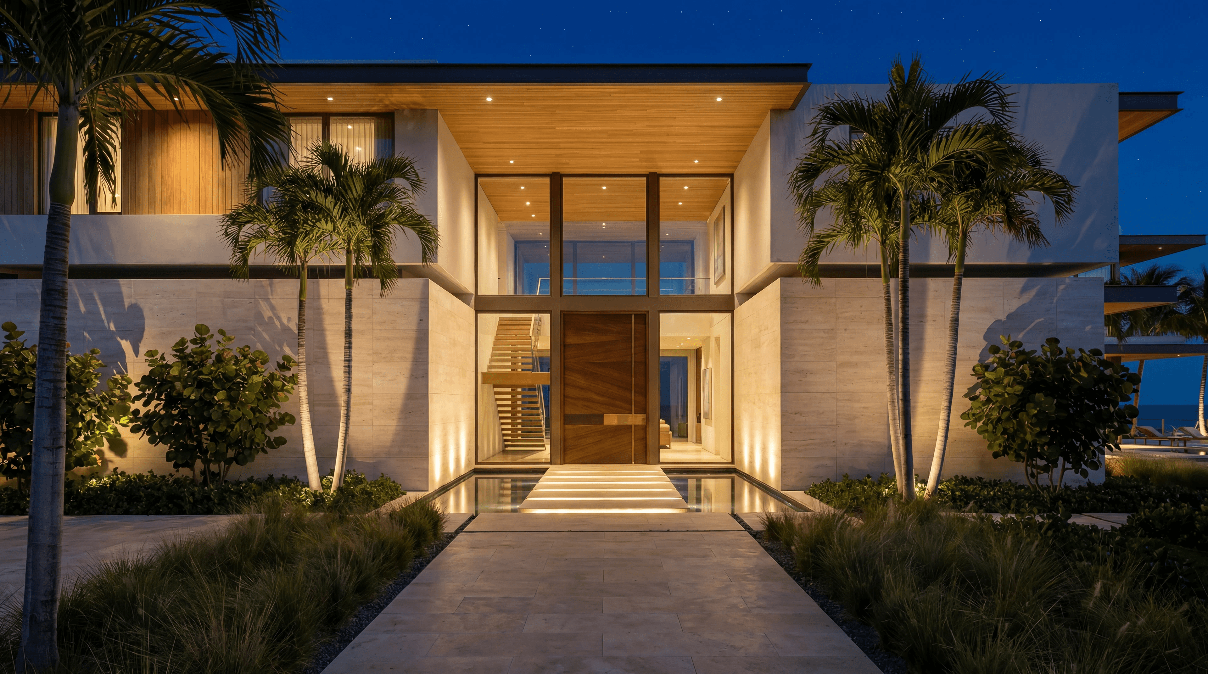 A custom concept home in Newport Beach with architectural blueprints and sleek, custom-designed exterior designed by ARCA Builders.