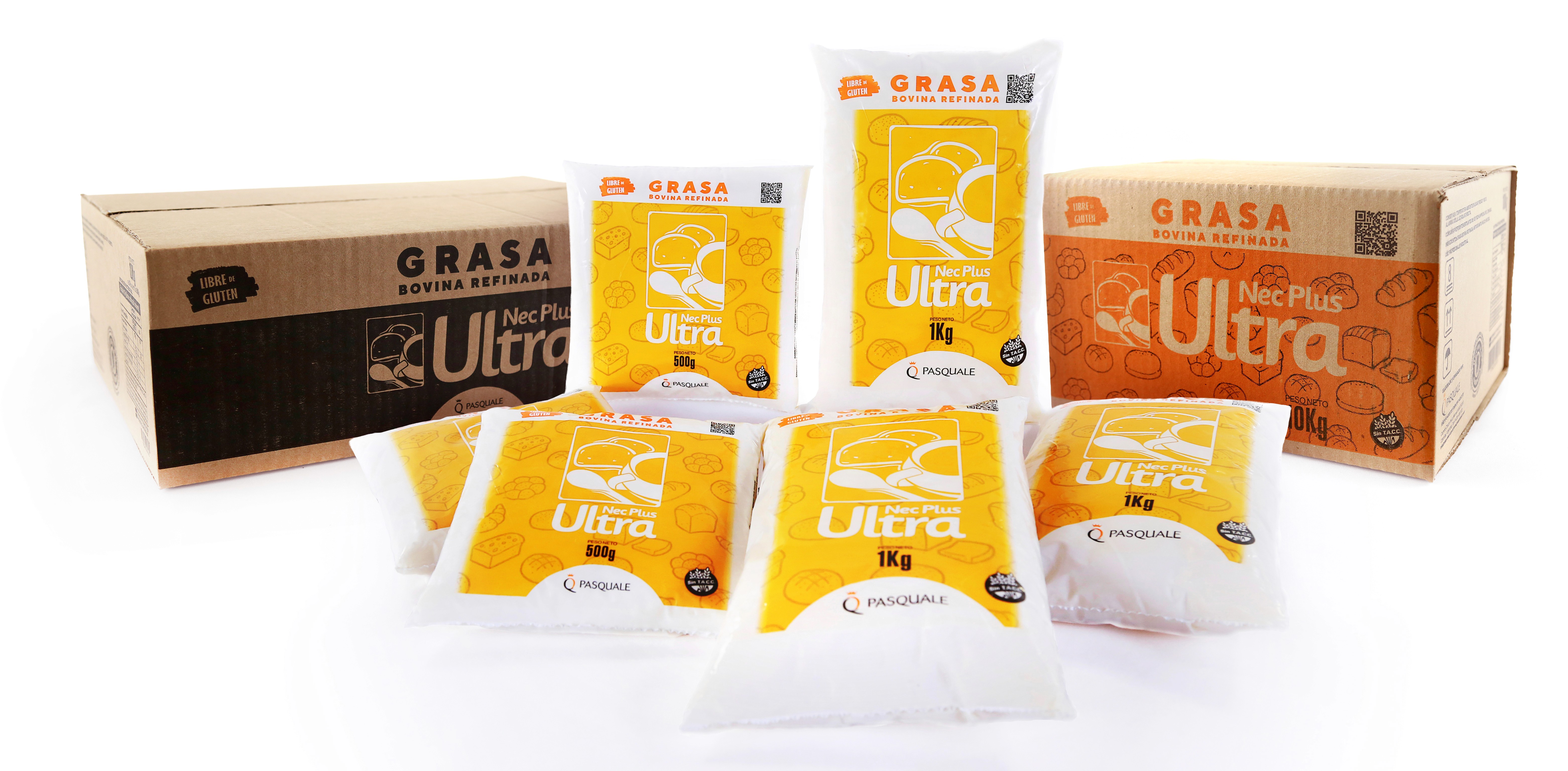 Presentaciones de grasa bovina Nec Plus Ultra en diferentes formatos.