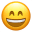 Un emoji jaune souriant avec des yeux fermés et un large sourire montrant des dents blanches. Il exprime la joie.