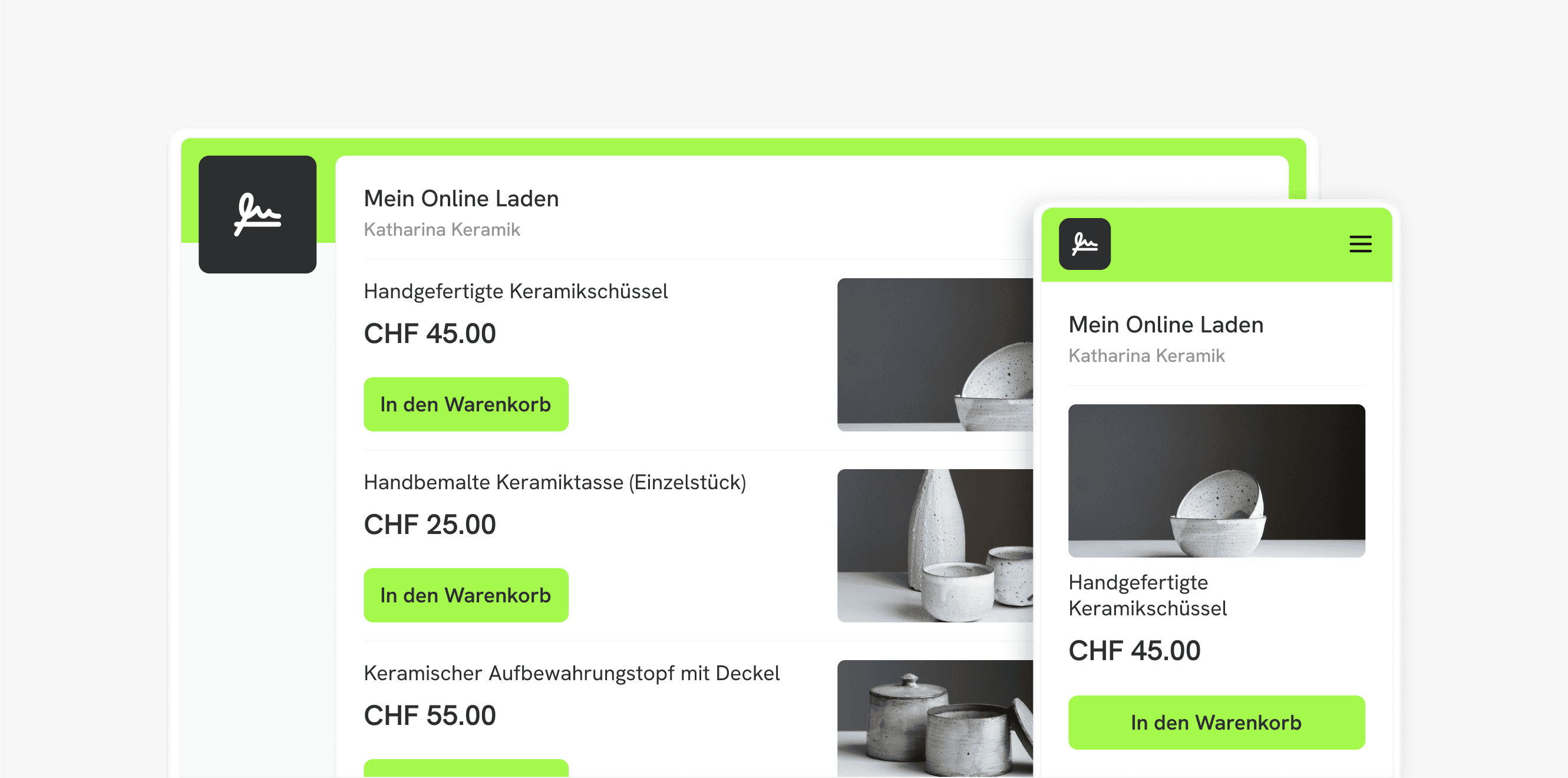 Mini-Webshop Dashboard und Checkout Fenster