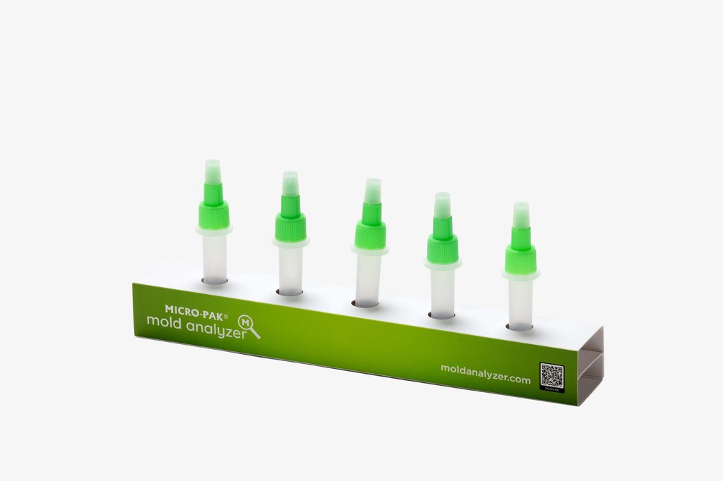 Close-up of Mold Analyzer Test Cassette for single-use mold testing