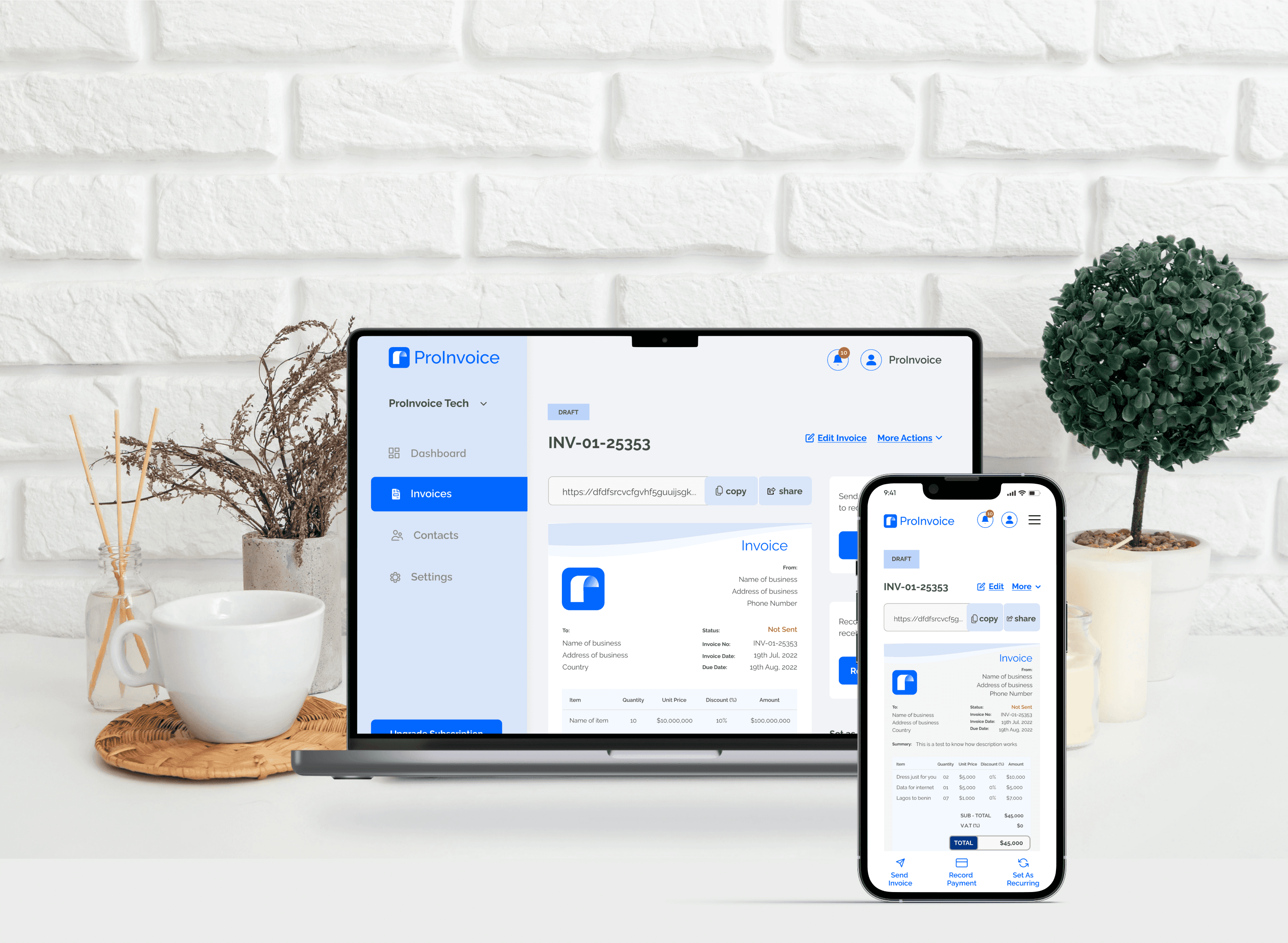 proinvoice - an online invoicing software