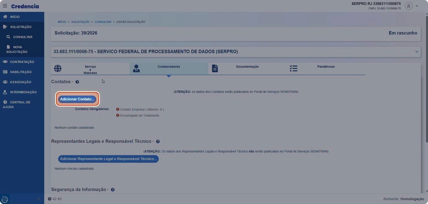 Captura de tela de referência do Credencia para Passo 2 — Adicionar contato. Contexto: 29 — Colaboradores.