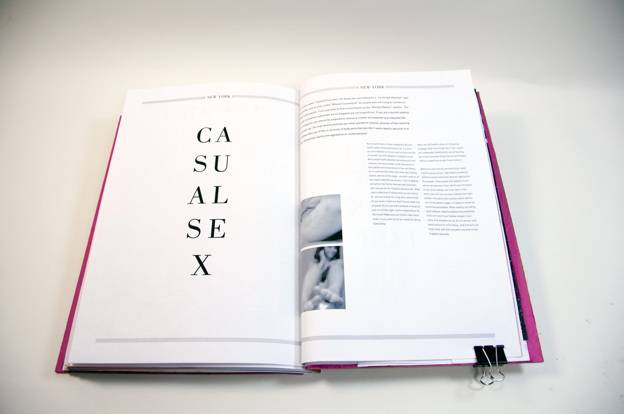 an opened book depicting typography heading on the left side with Casual sex and the right side with small images and text paragraphs