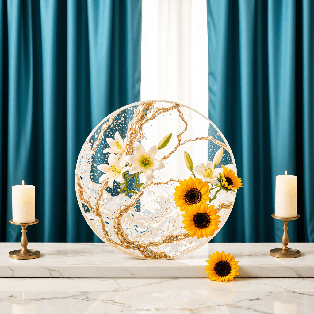 product photography of decorative resin art piece with glitter