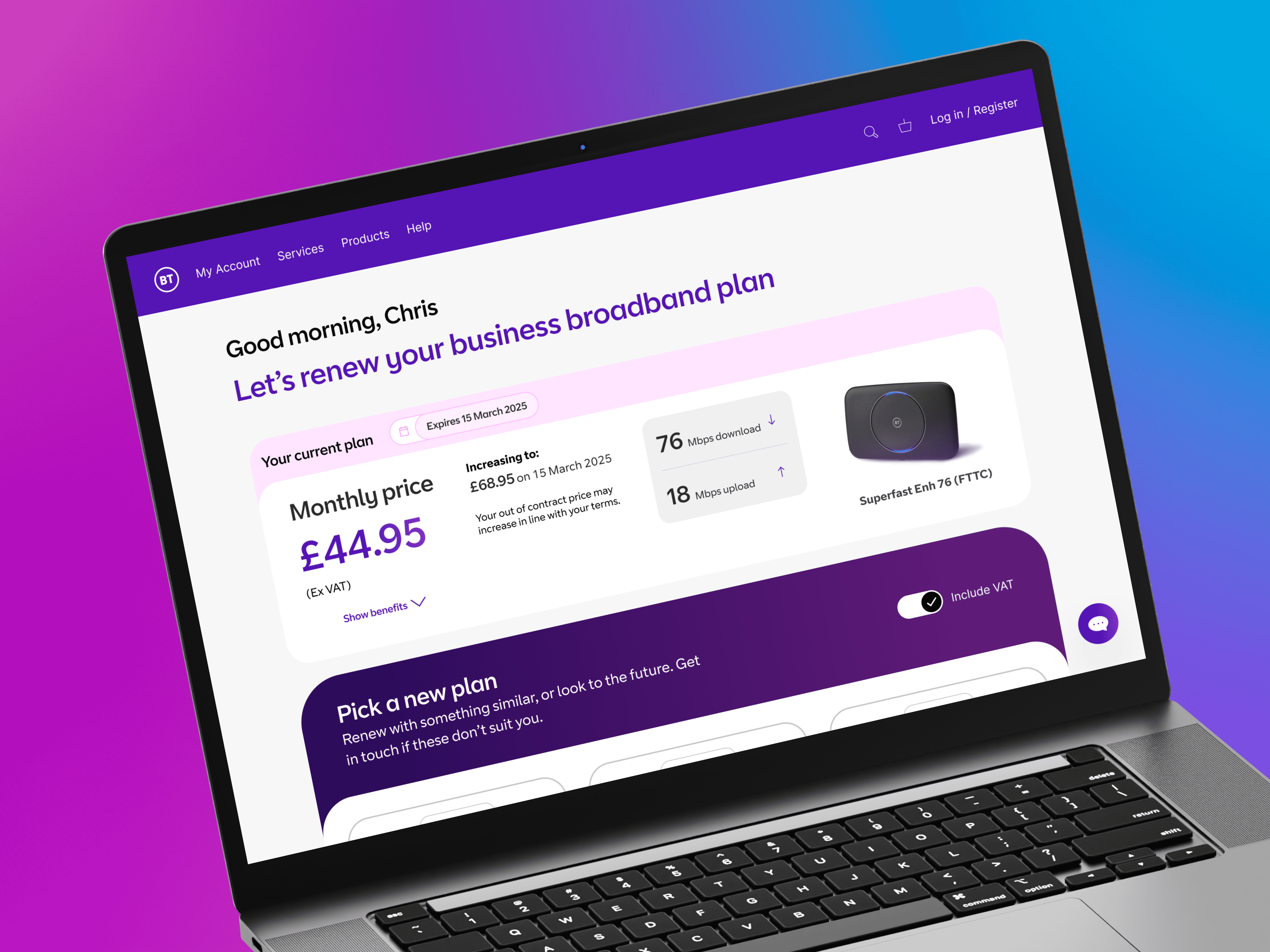 Mockup of BT Renew Checkout Landing Page
