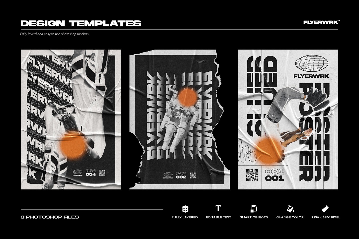 Poster design templates created using glued poster textures with urban collage style