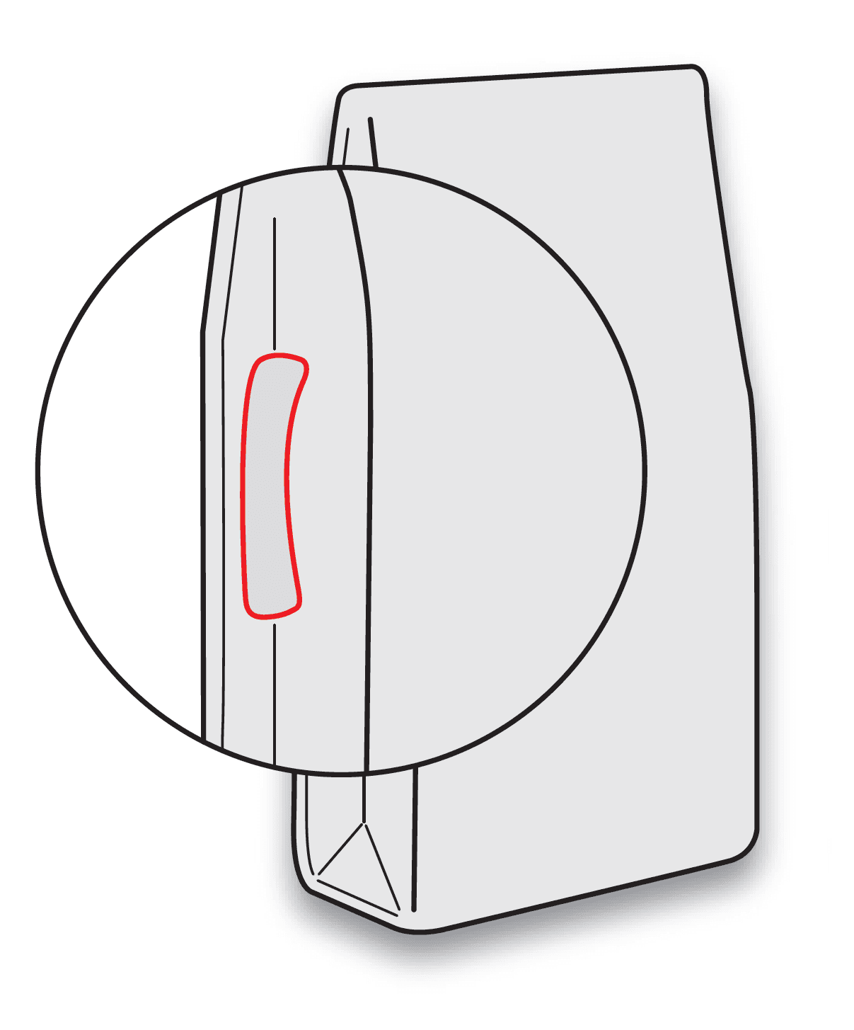 Papiertüte mit rotem Griff, Detailansicht. Praktischer Griff für einfaches Tragen. Umweltfreundliche Verpackung.