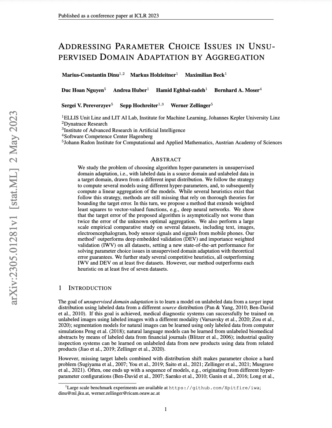 Addressing Parameter Choice in Unsupervised Domain Adaptation cover