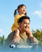 Happy father carrying daughter on shoulders, Gallagher family connection.