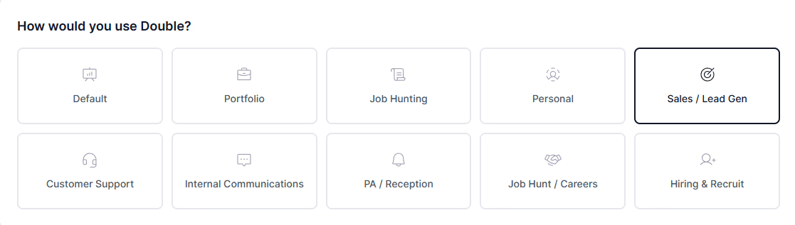 Double AI twin goal configuration options for Default, Customer Support, Portfolio, Internal Communication and much more