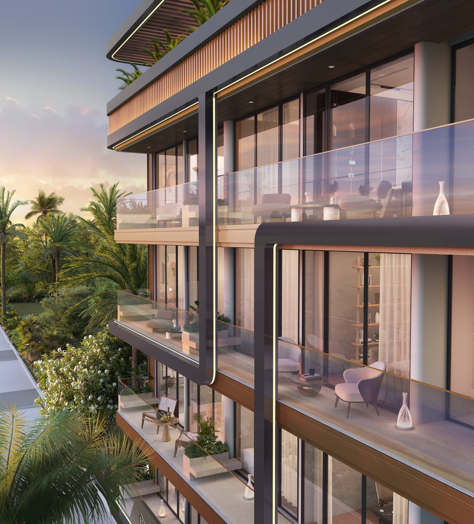 2. New luxury apartments at Derby Heights in Palm Beach Resort, featuring elegant architecture and beautiful surroundings.