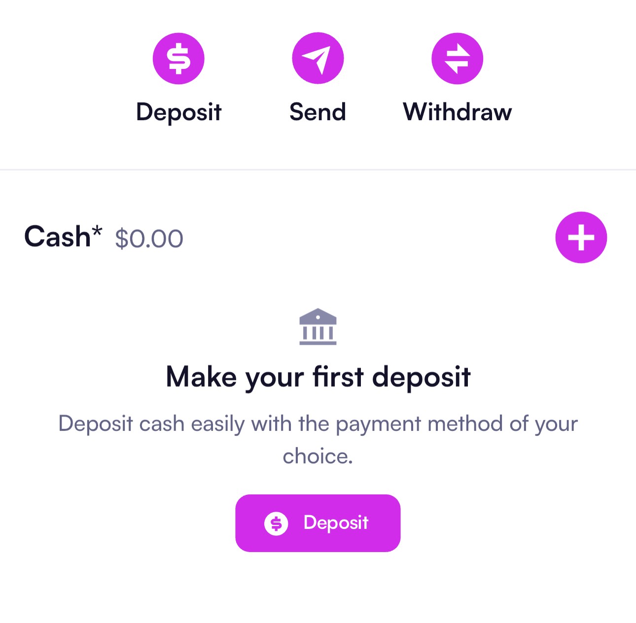 Moonshot app showing deposit, send, withdraw