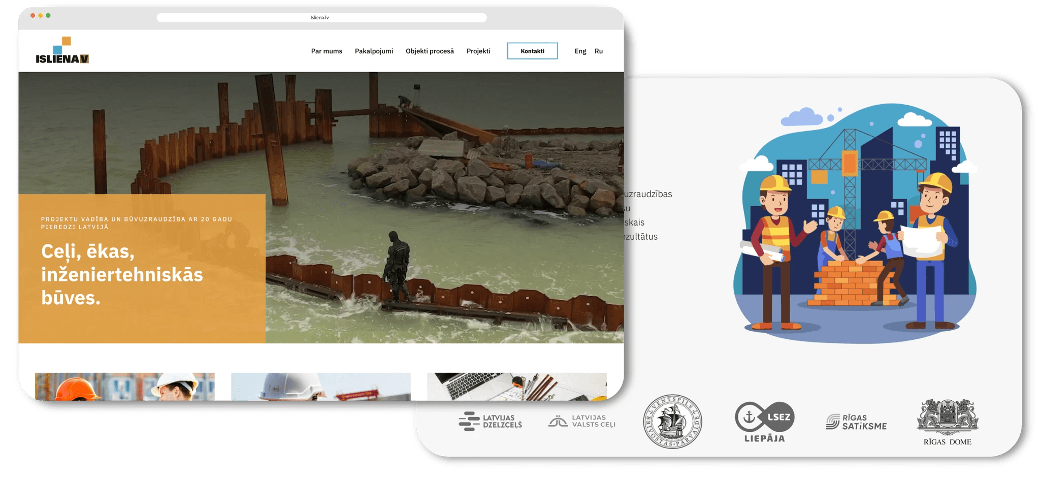 EK Motors auto servisa centra mājas lapas datora skats ar sākumlapu un piekares pakalpojumu lapu