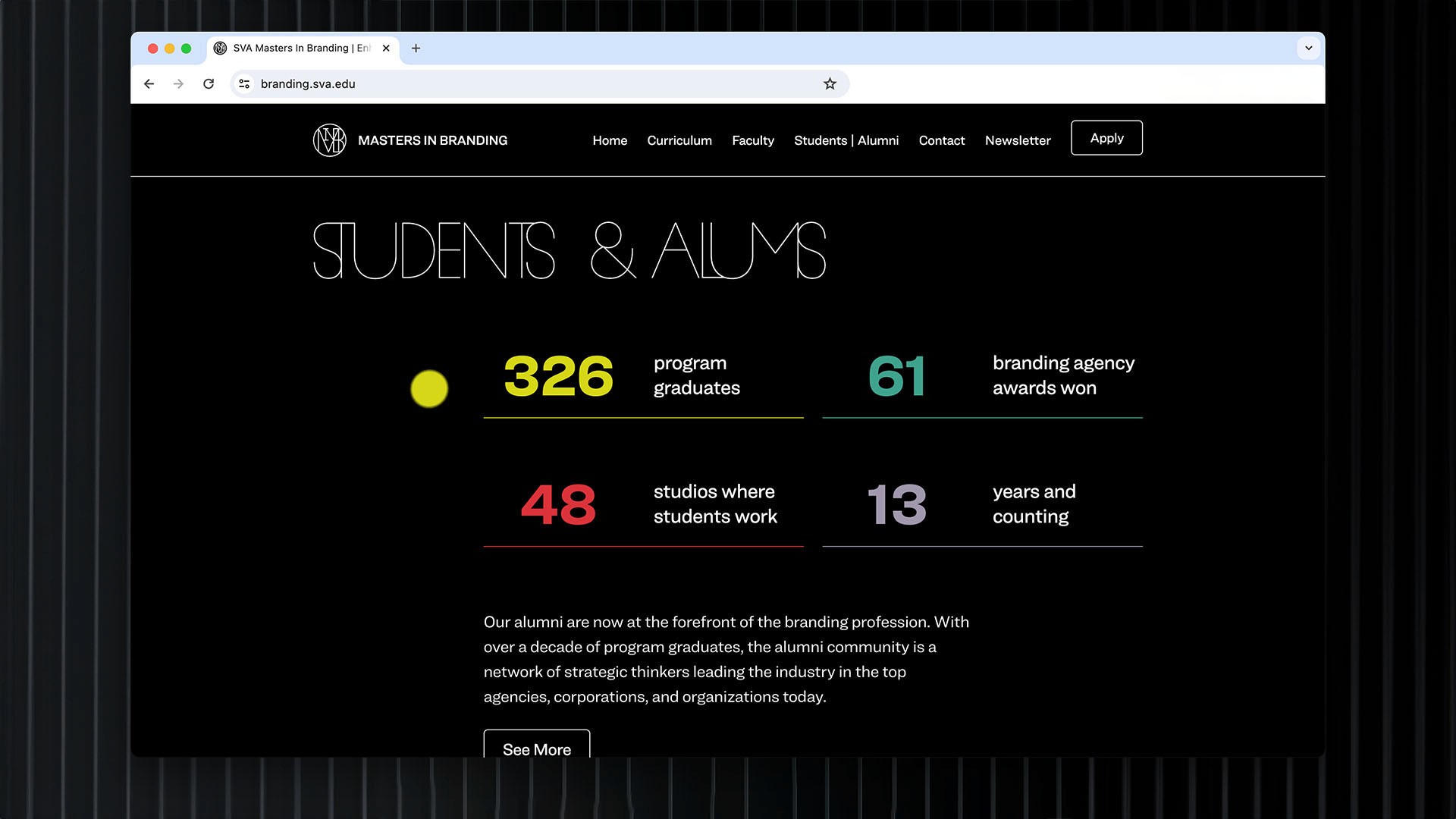 SVA Masters in Branding website stats.