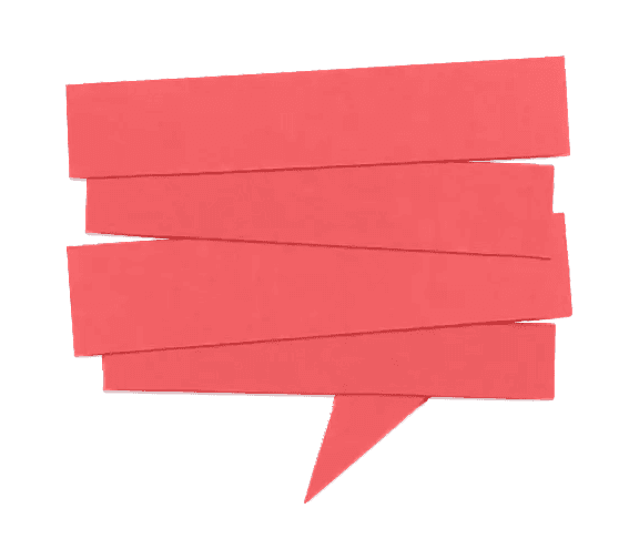 Playful pink speech bubble made of overlapping tape strips, used as a decorative image