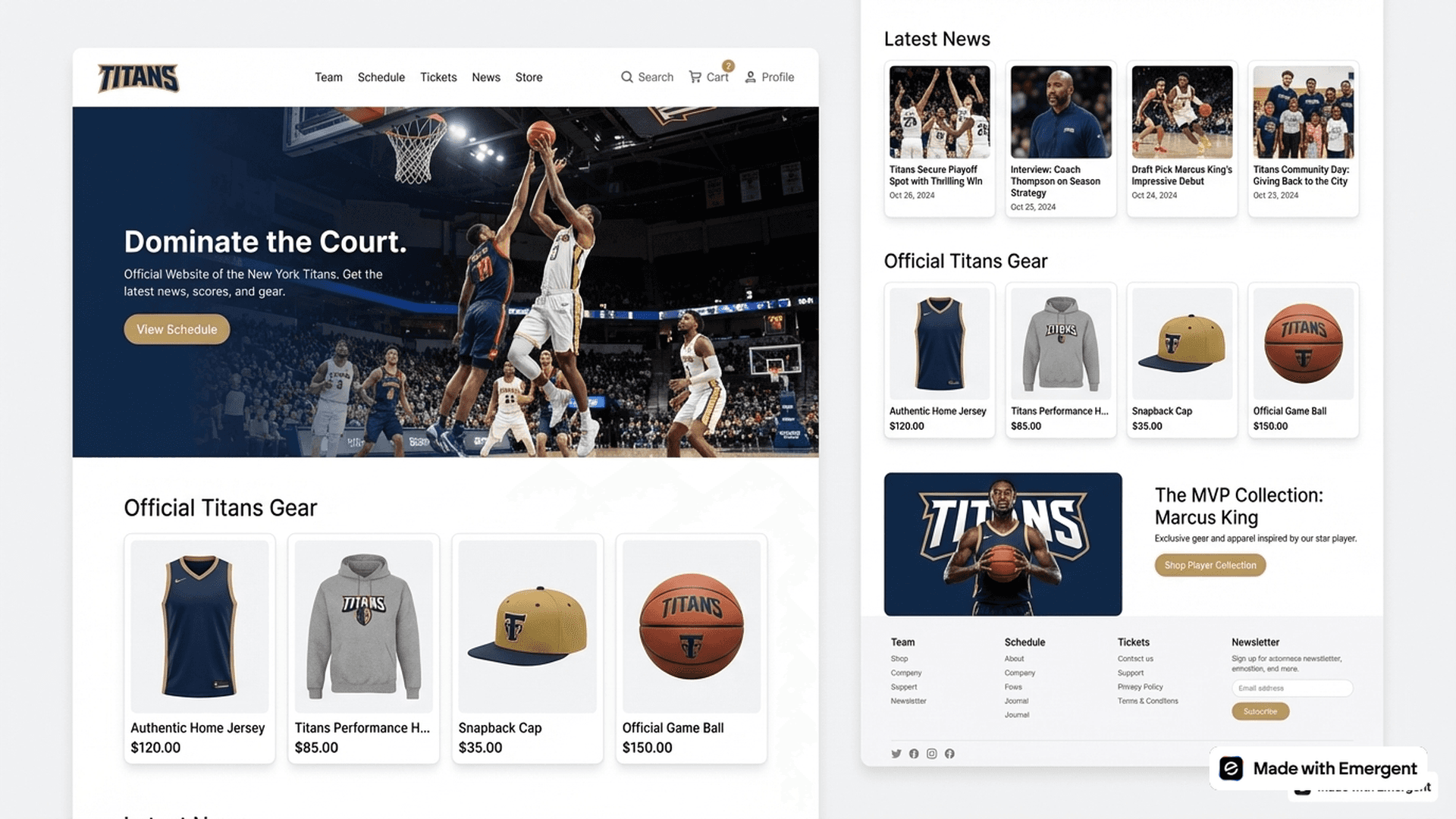 sports team website made with emergent