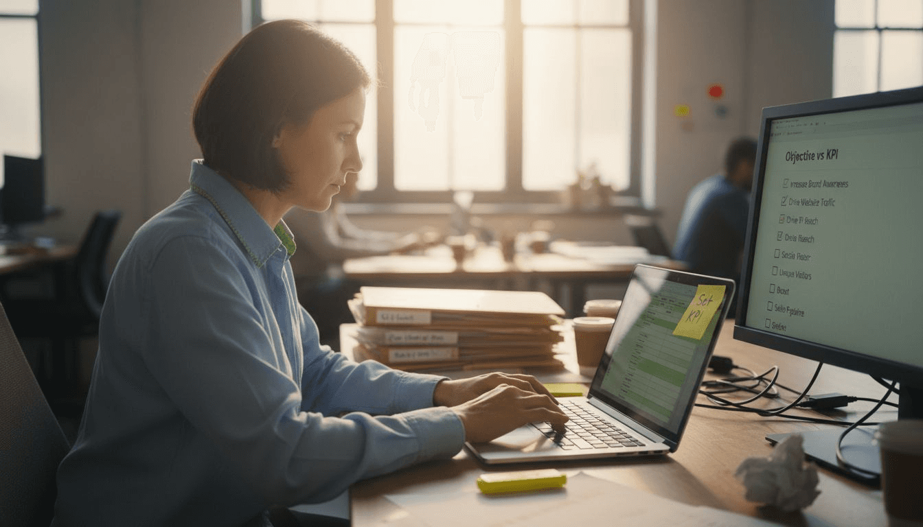 Manager works on campaign KPI checklist