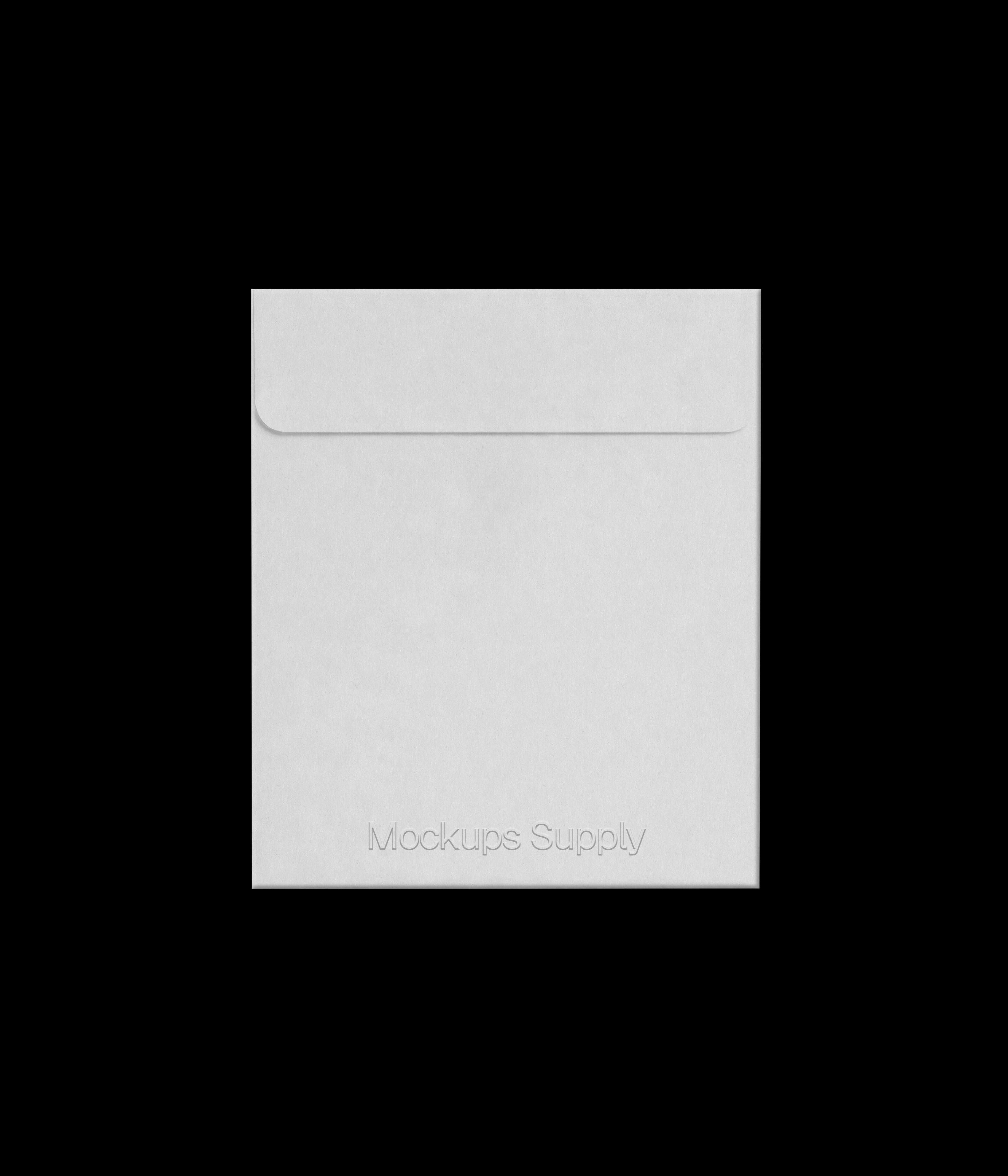 White closed envelope mockup with embossed logo text effect on black background, realistic stationery branding mockup for photoshop psd download