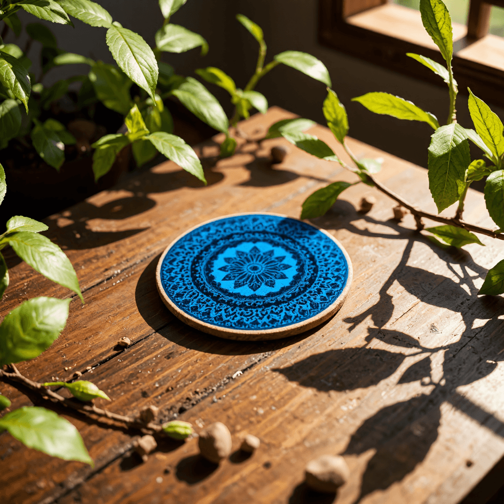 product photography of decorative round coaster