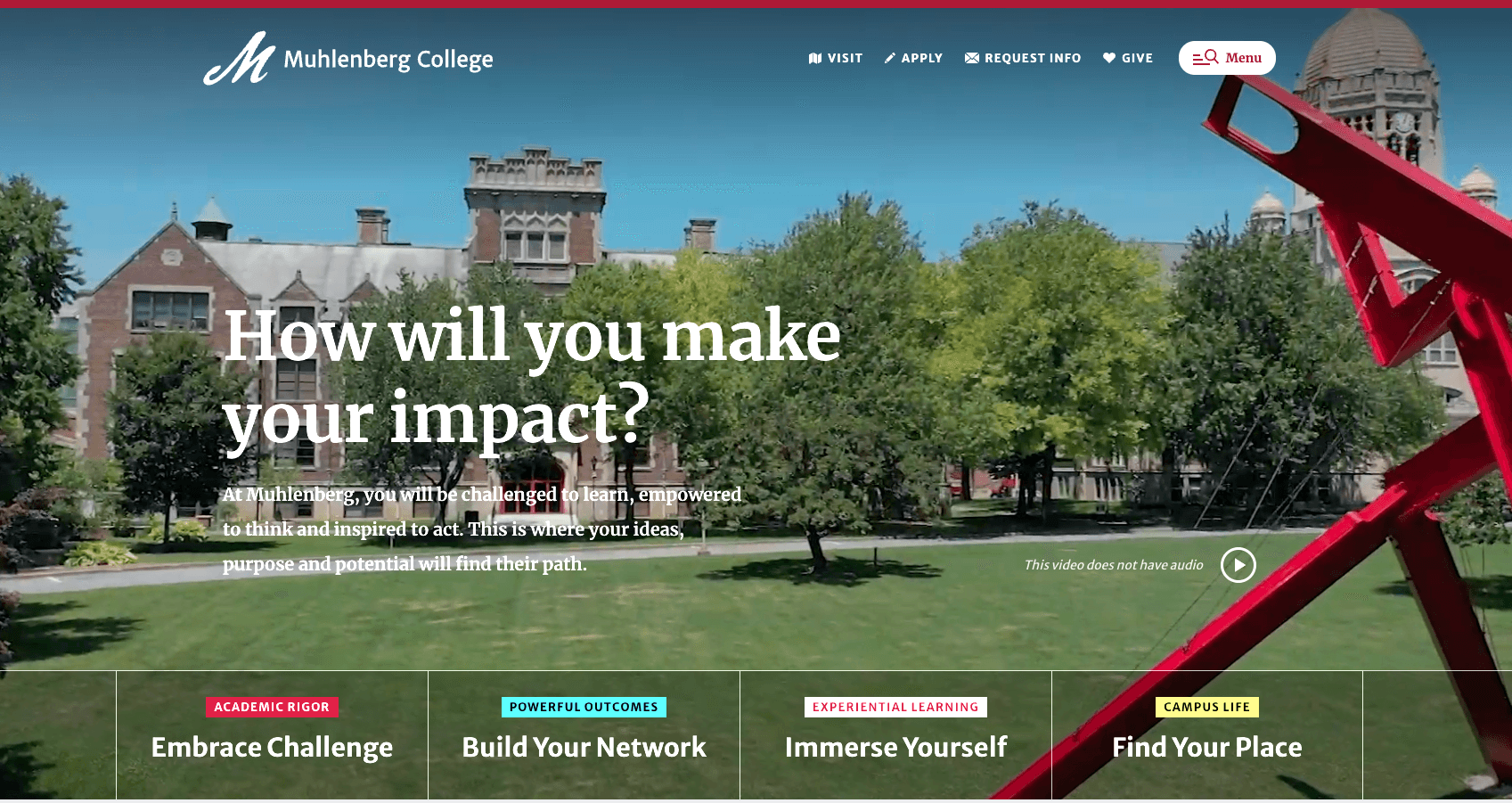 Muhlenberg College's website landing page