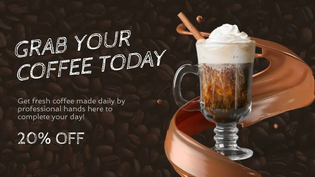 Digital signage ad promoting specialty coffee with discount offer and stylish café-themed visuals.