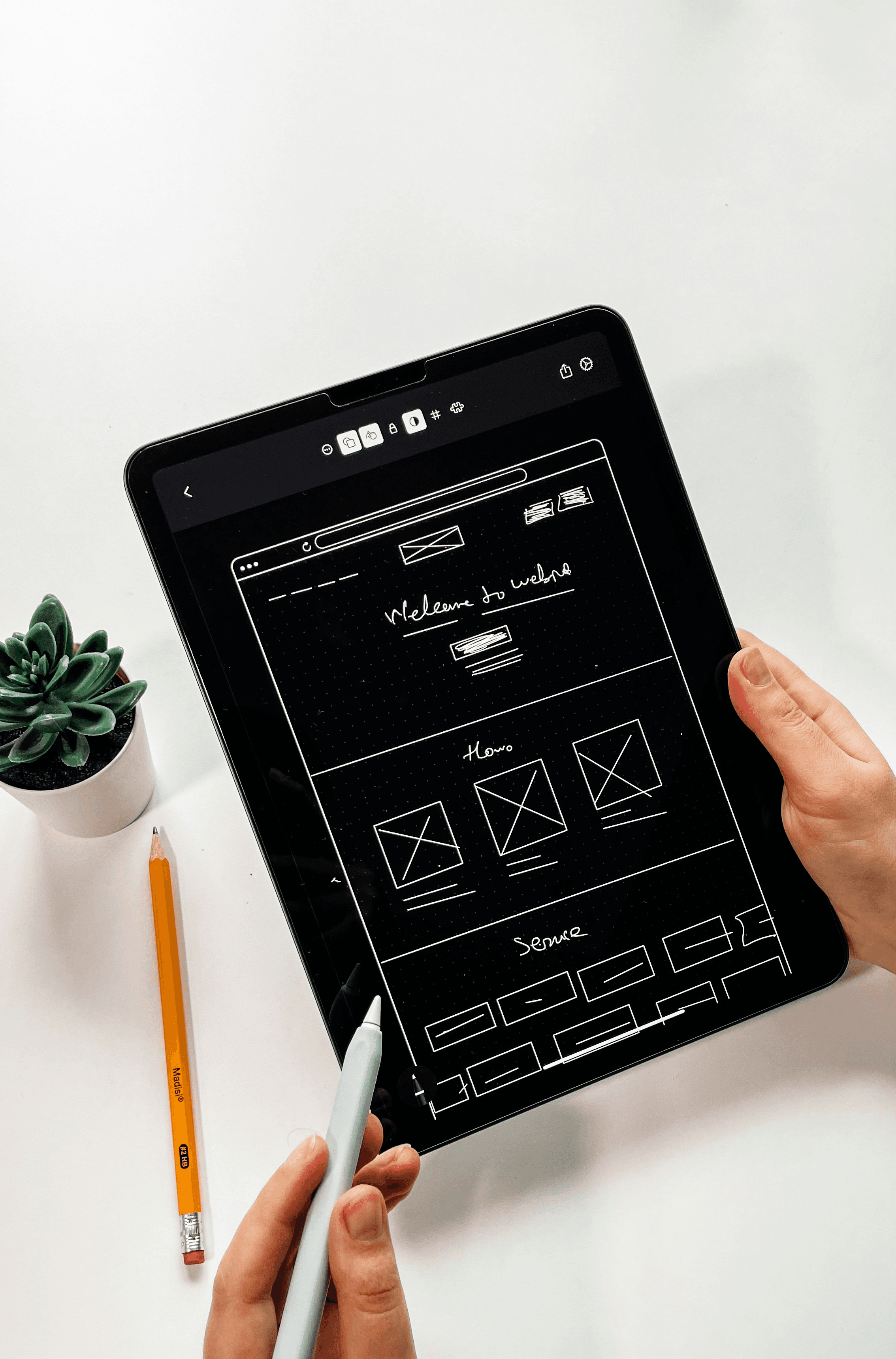ipad withe wireframe sketch