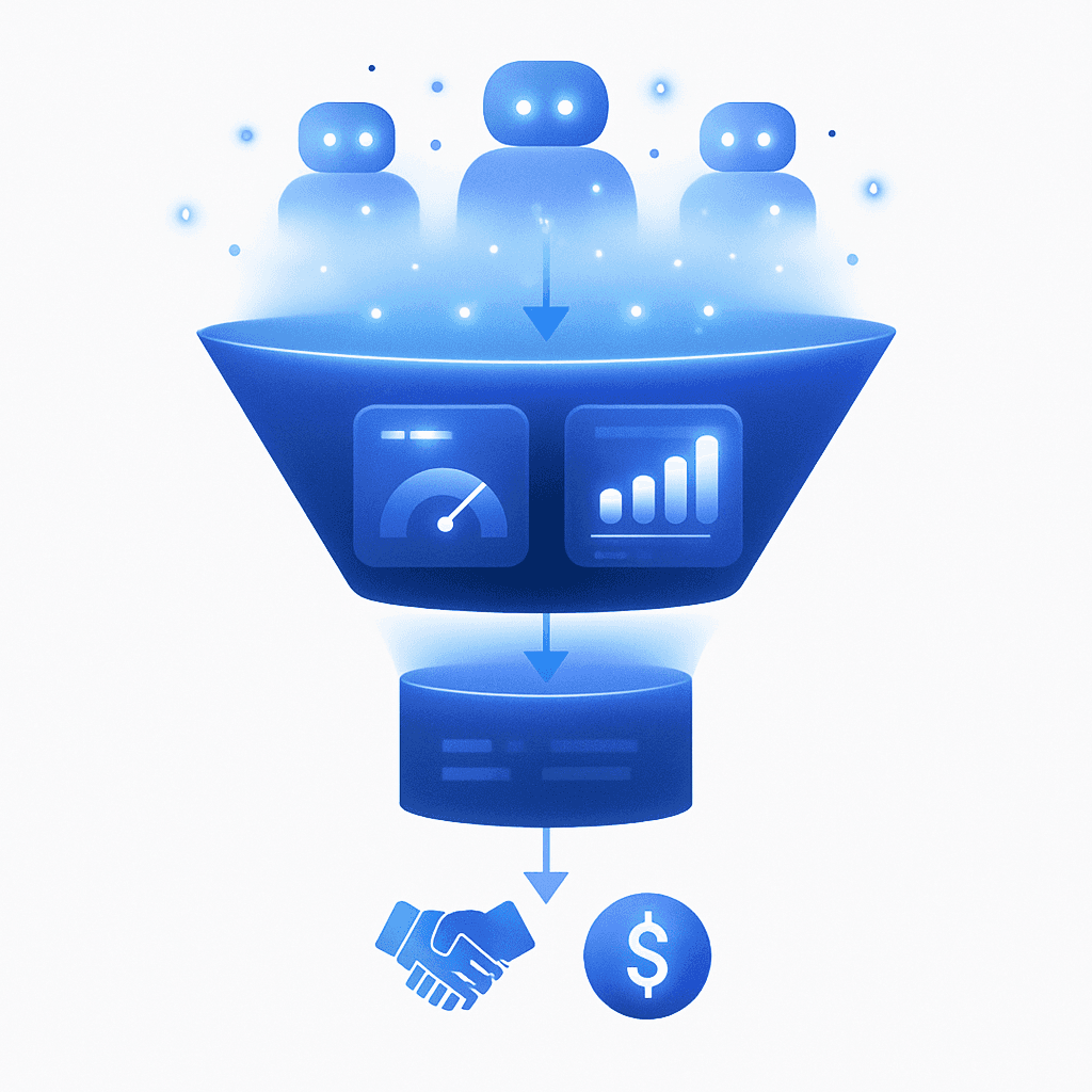Funnel visual linking AI citations through tracked KPIs down to revenue generation.