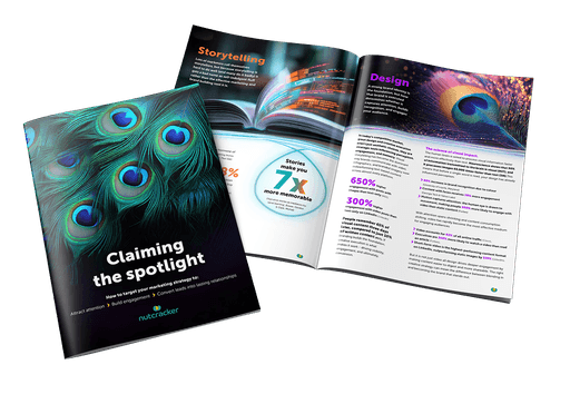 An image of the Claiming the spotlight guide with the pages on storytelling and design